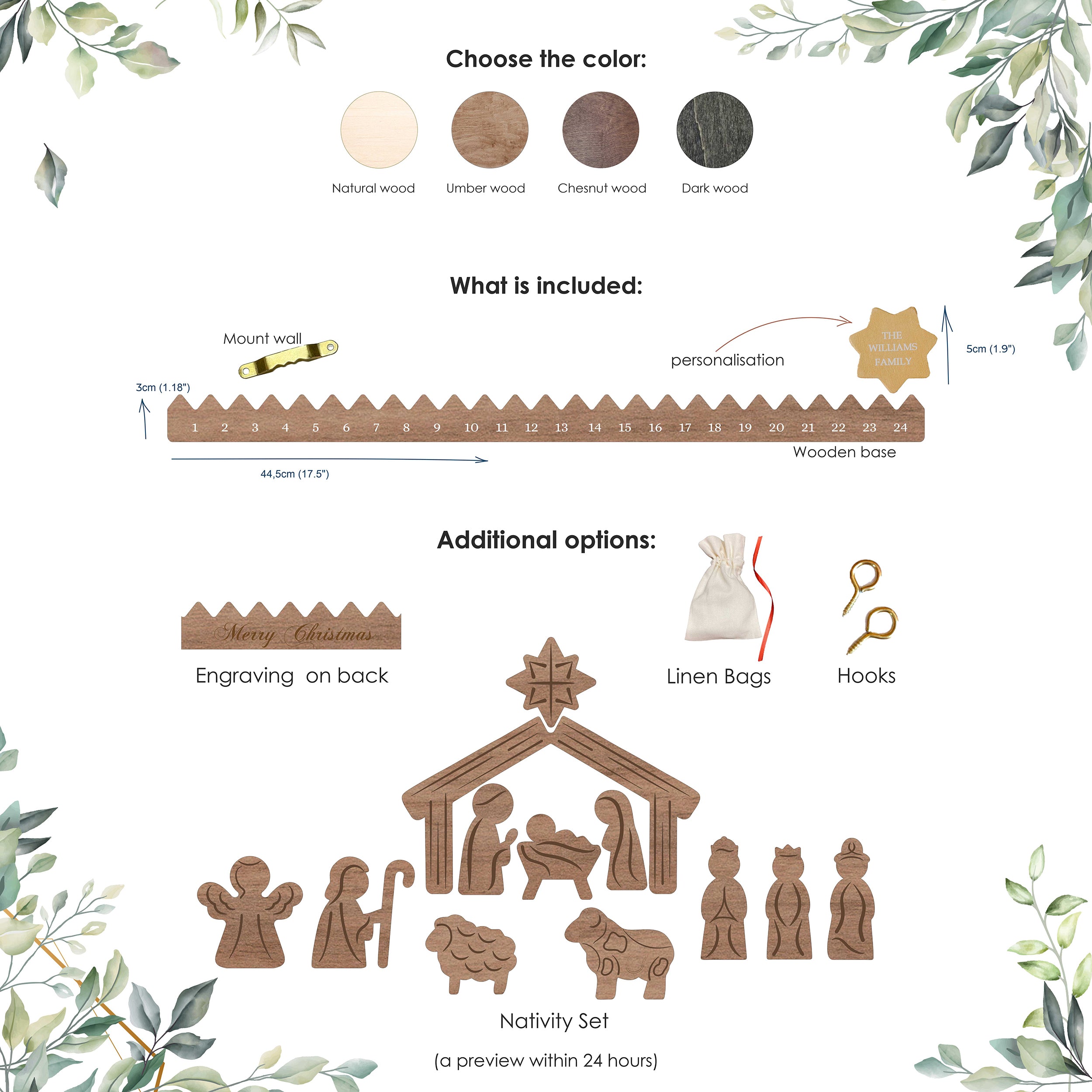 Personalisierter Adventskalender mit Stern & optionalen Haken & Leinensäckchen