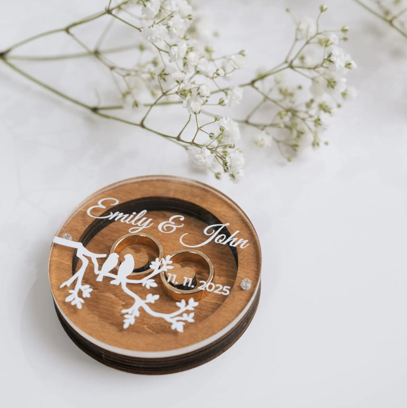 Personalized Family Tree Wedding Ring Box, Moon Wedding Decor