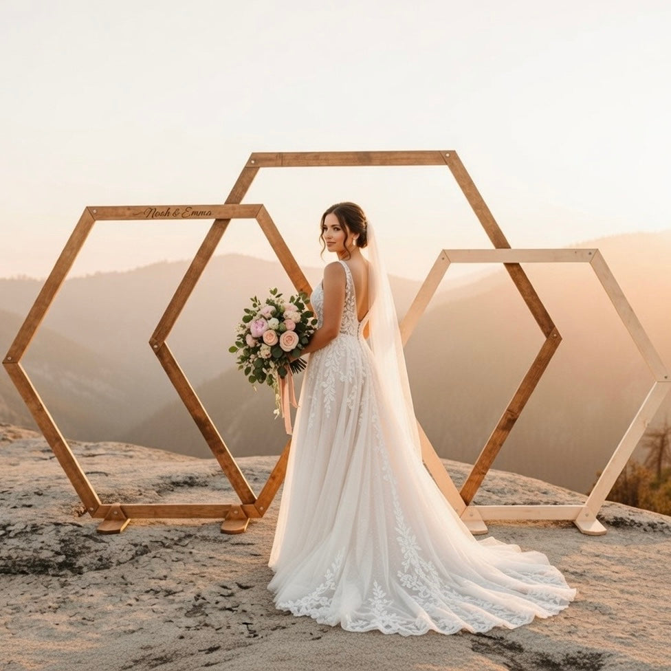 Wooden Wedding Arch: Hexagon, Triangle & Ruby-Shaped Wooden Arbor Backdrop