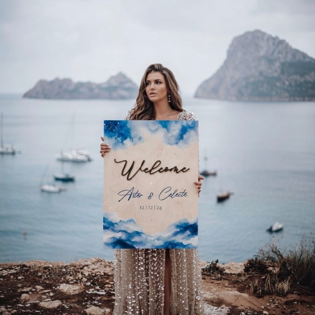 Panneau de bienvenue de mariage céleste personnalisé