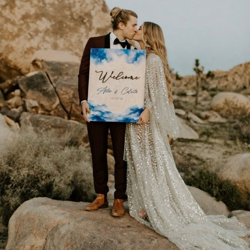 Panneau de bienvenue de mariage céleste personnalisé