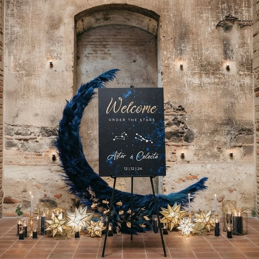 Personalized Celestial Wedding Welcome Sign, Moon & Stars Party Welcome Board
