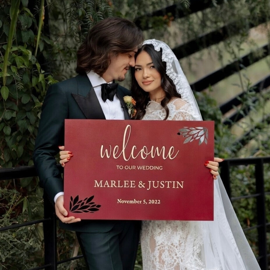 Personalized Wooden Welcome Wedding Sign with (Optional) Guest Book *