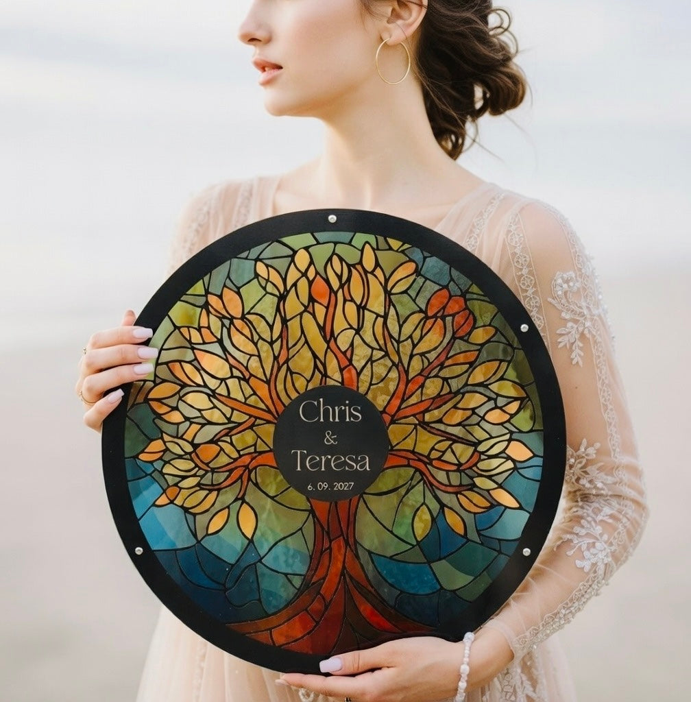 Livre d'or de mariage alternatif en vitrail : motif de rose féerique