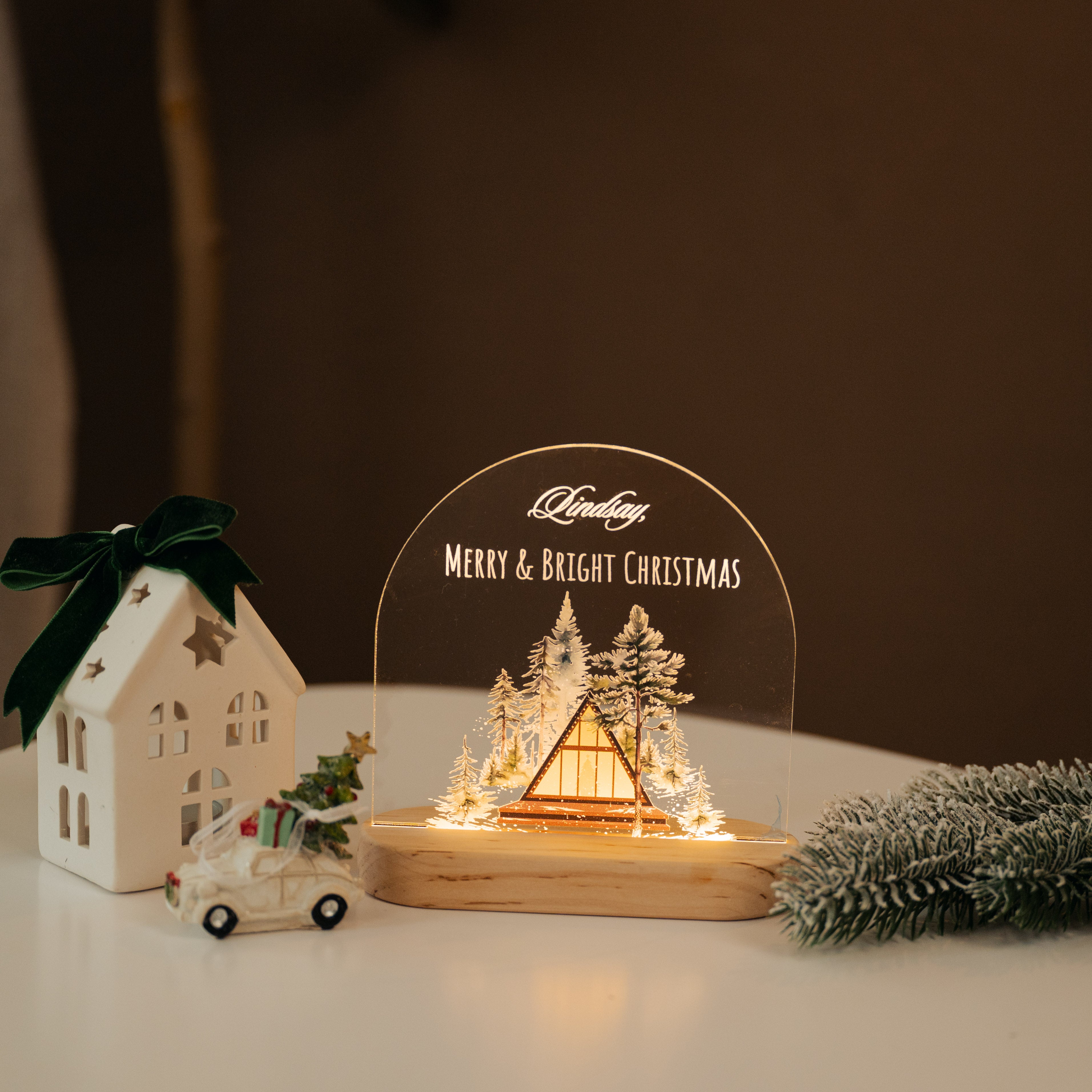 Personalized Christmas Night Light, Holiday Scandinavian Winter Decor