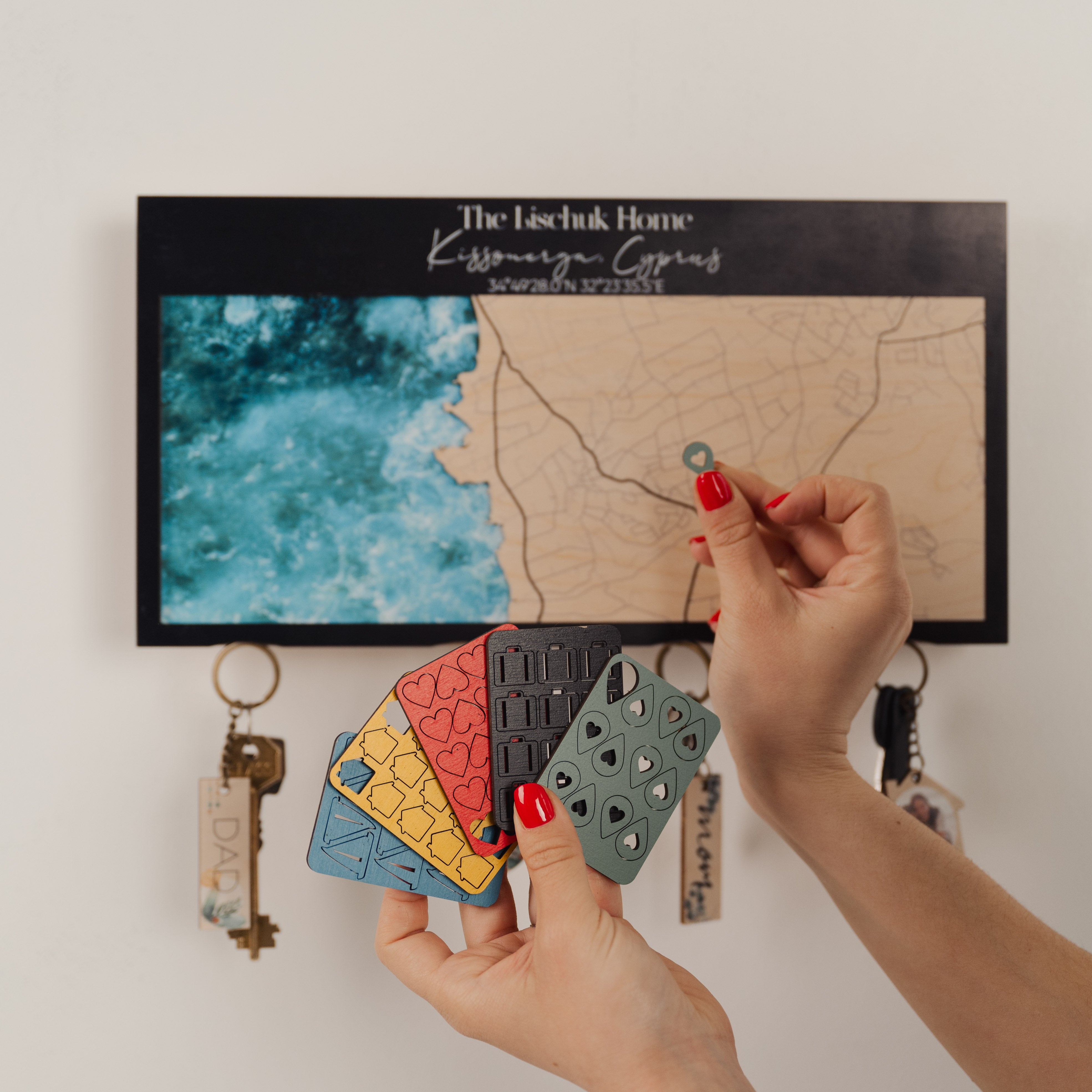 Personalized Wooden Key Holder with a Custom Location Map