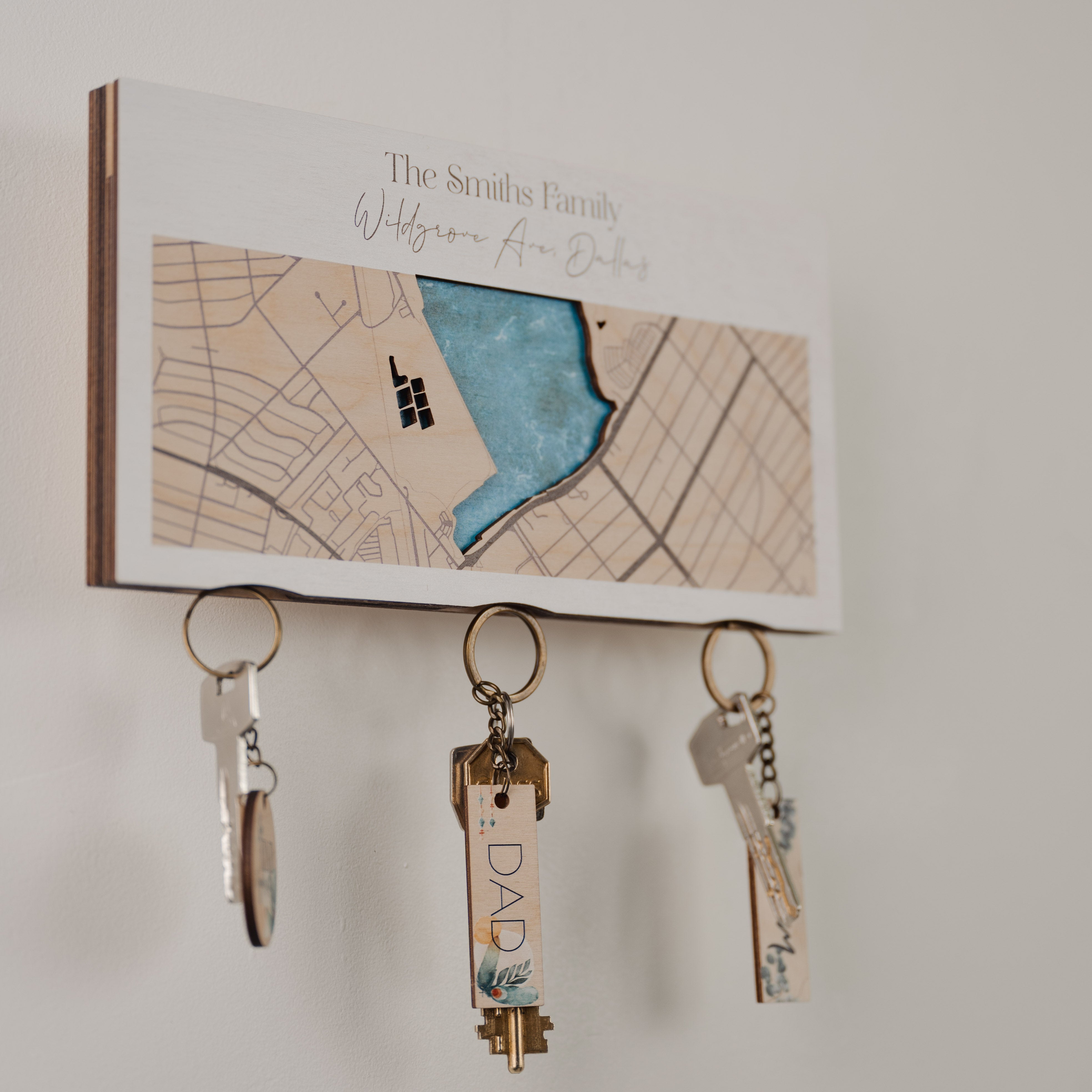 Personalized Wooden Key Holder with a Custom Location Map