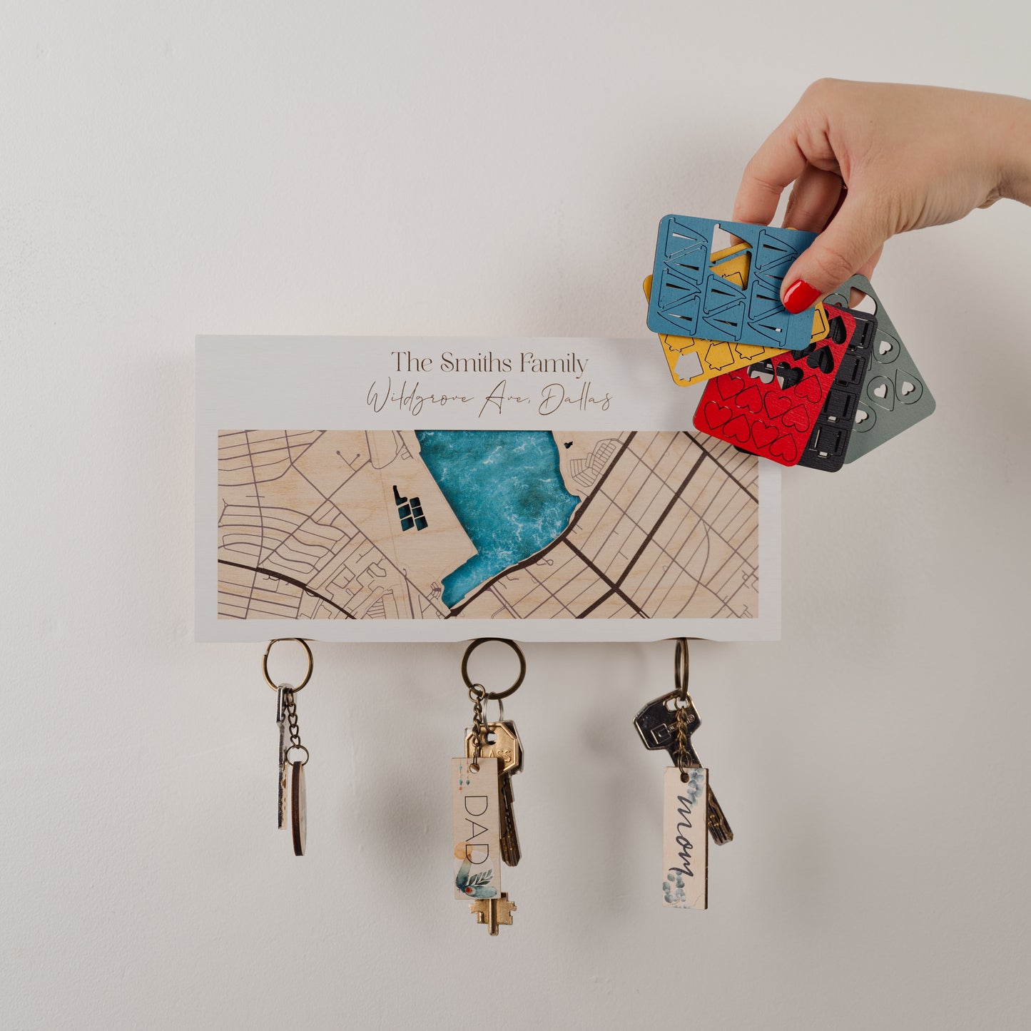 Personalized Wooden Key Holder with a Custom Location Map