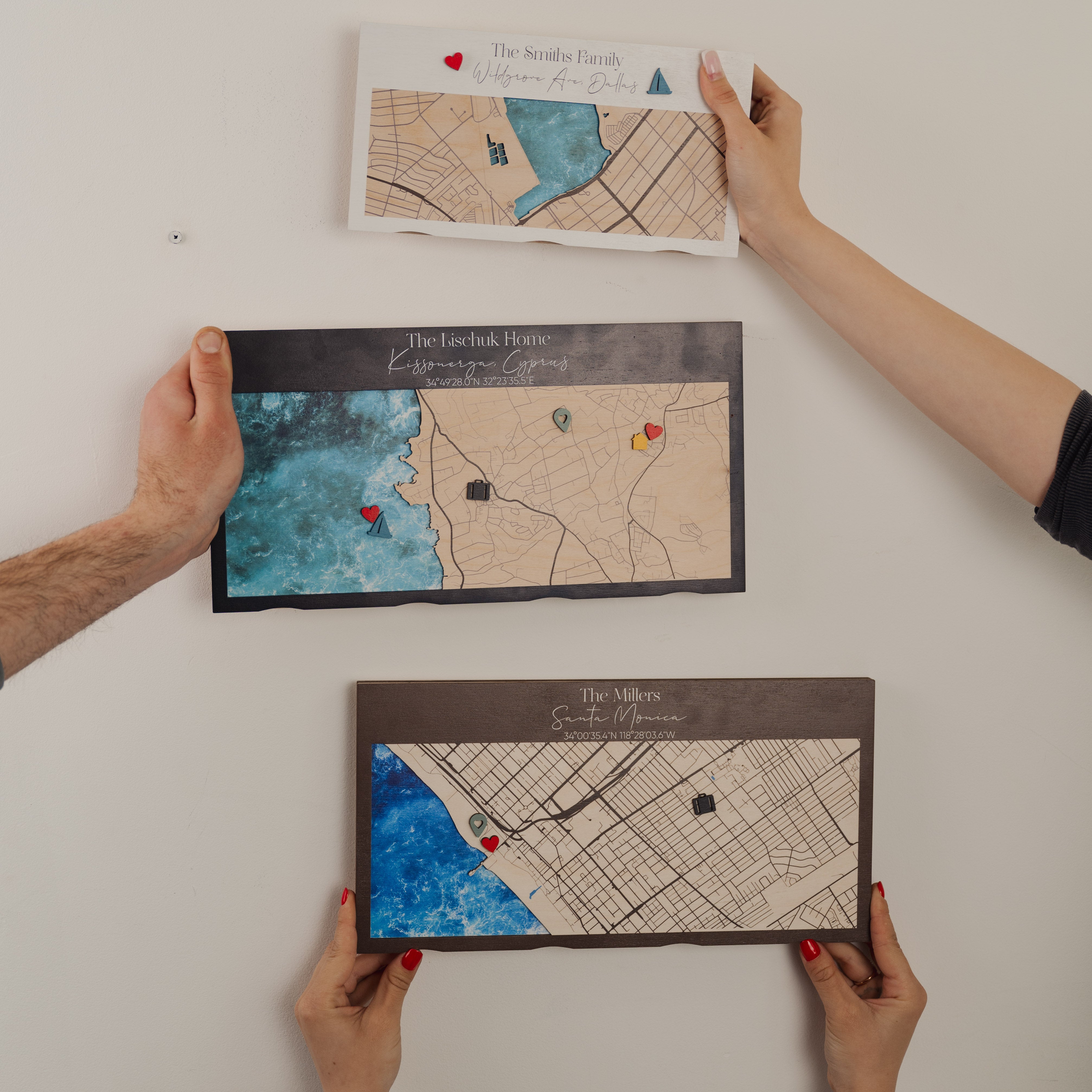 Personalized Wooden Key Holder with a Custom Location Map