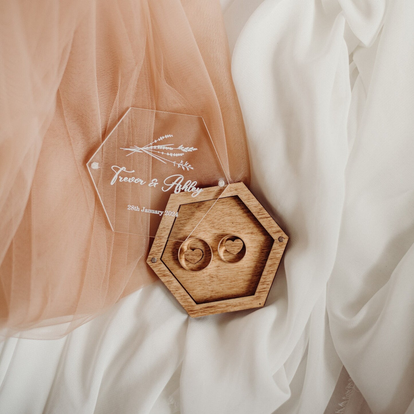Personalized Wooden Ring Box with Acrylic Lid, Heart Shaped / Square / Circle Engagement Ring Box