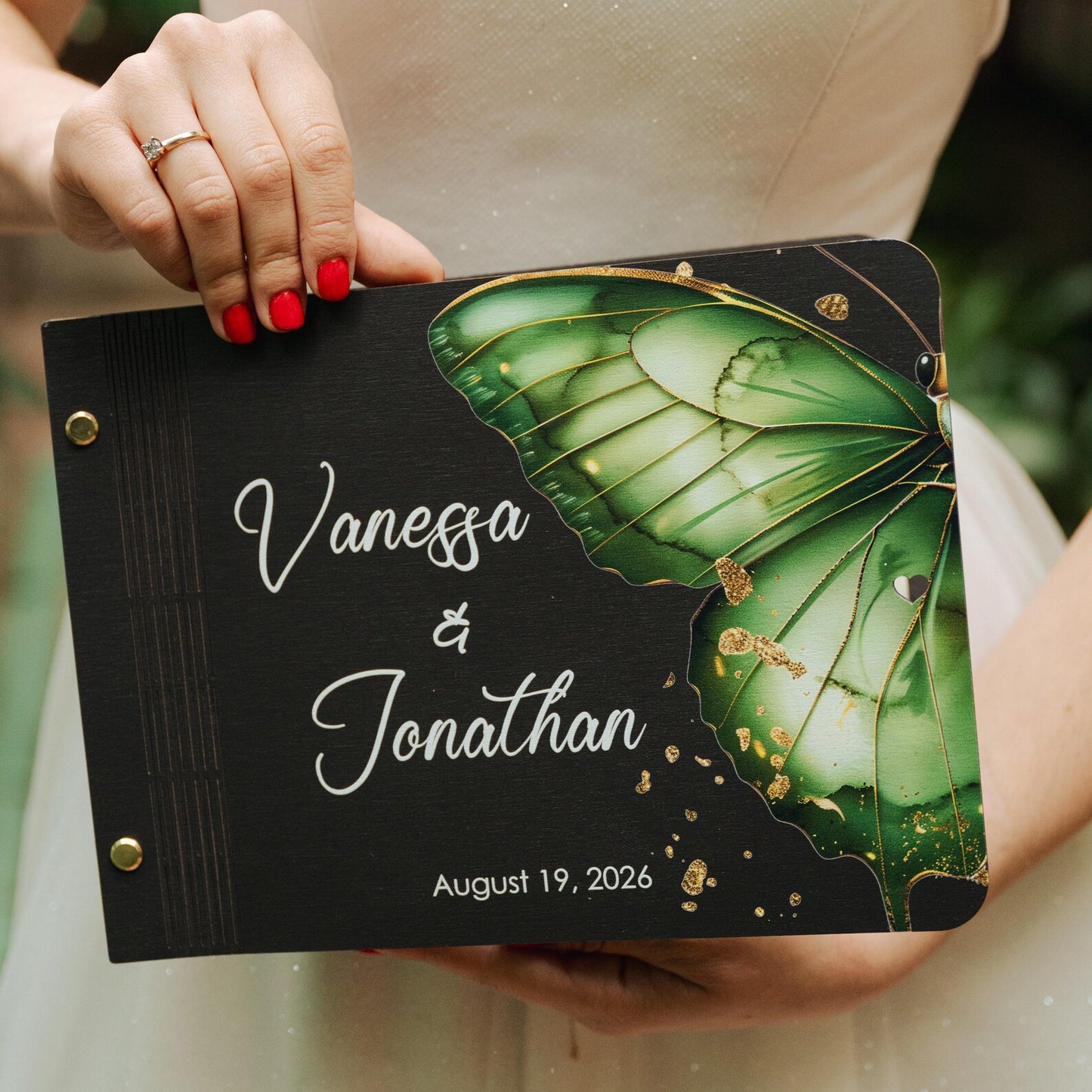 Livre d'or de mariage tropical personnalisé avec décor de papillons