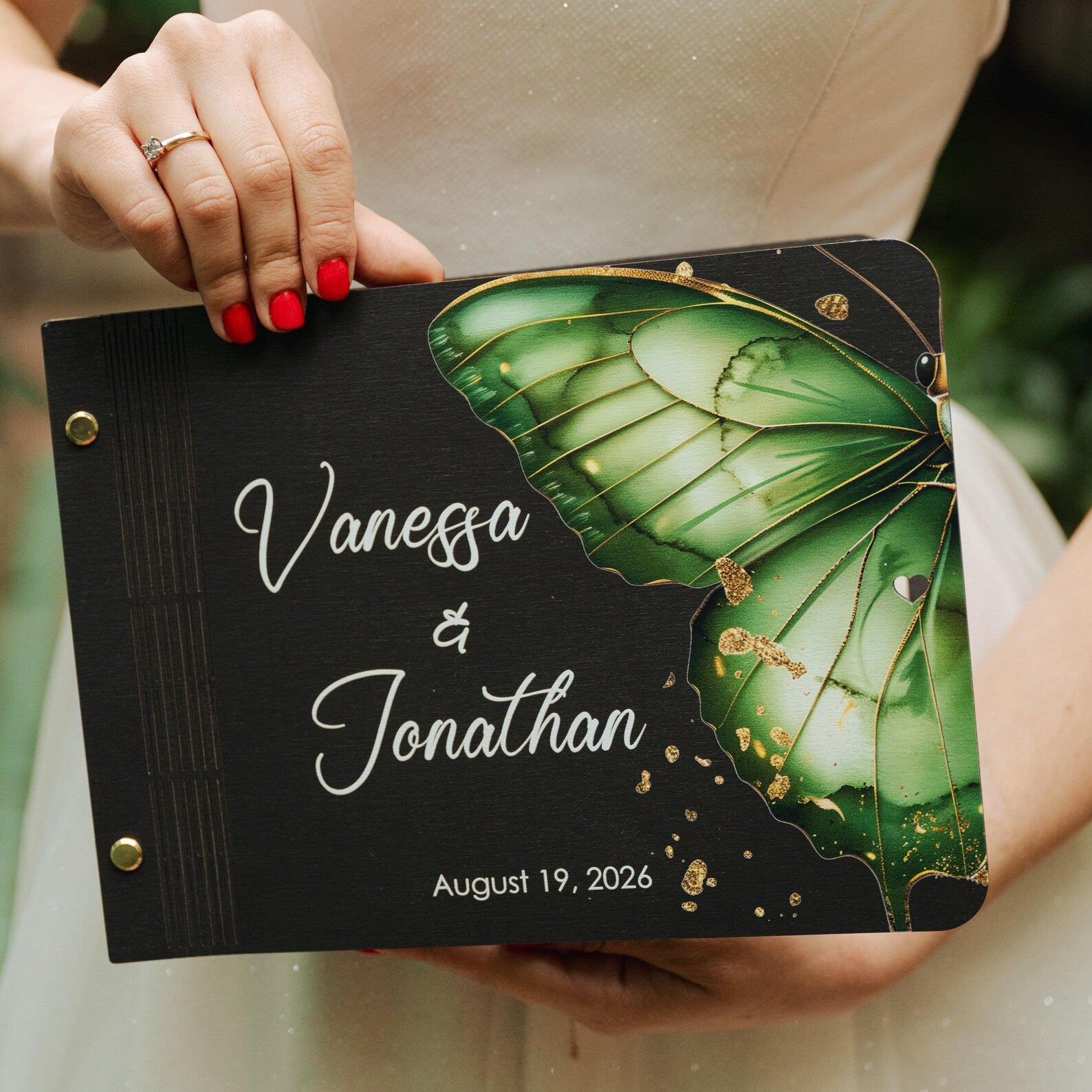 Livre d'or de mariage tropical personnalisé avec décor de papillons