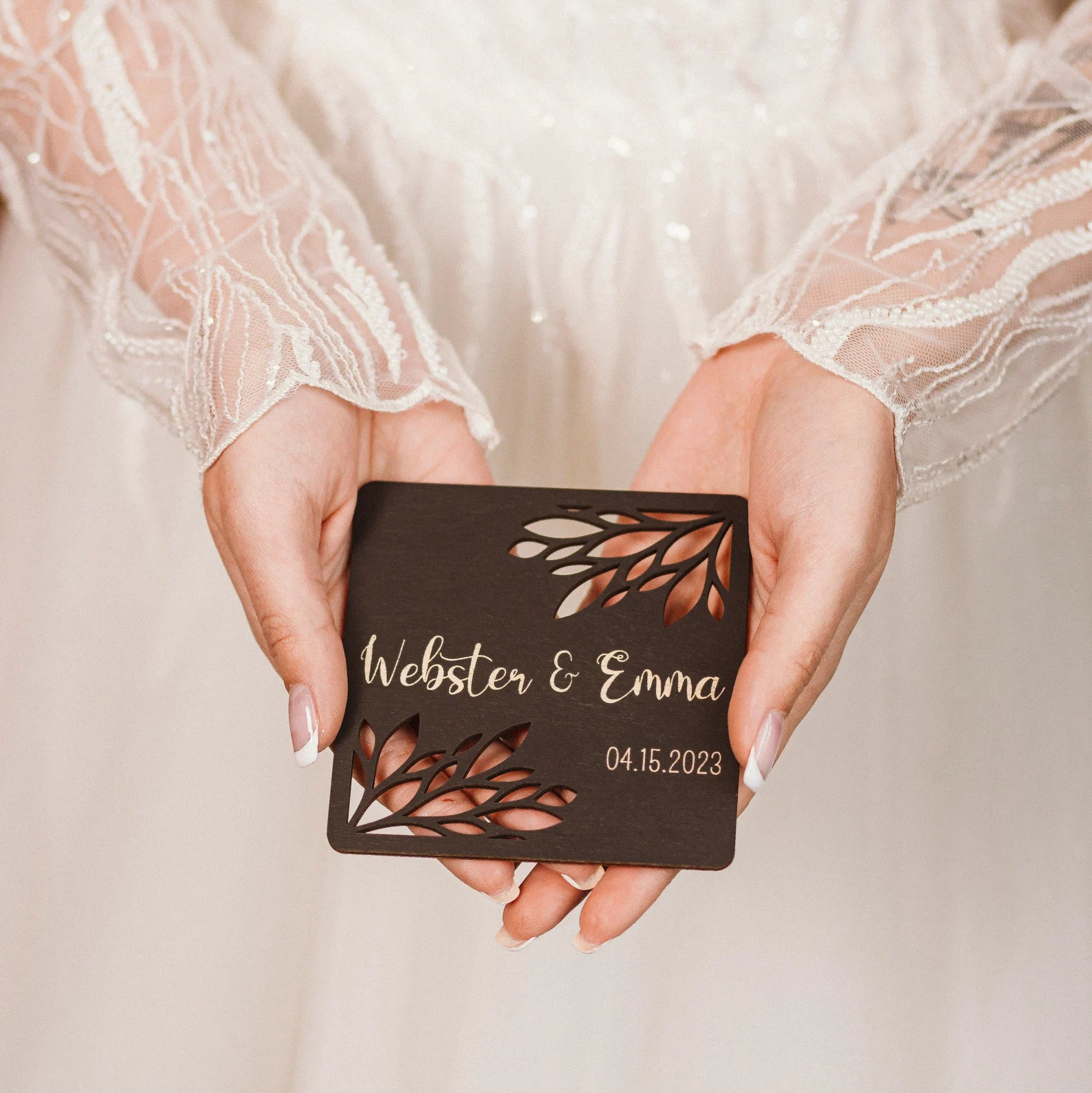 Personalized Wedding Favors for Guests in Bulk, Custom Wooden Coasters with Cut Out Design