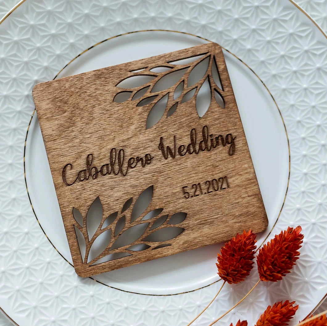 Personalized Wedding Favors for Guests in Bulk, Custom Wooden Coasters with Cut Out Design