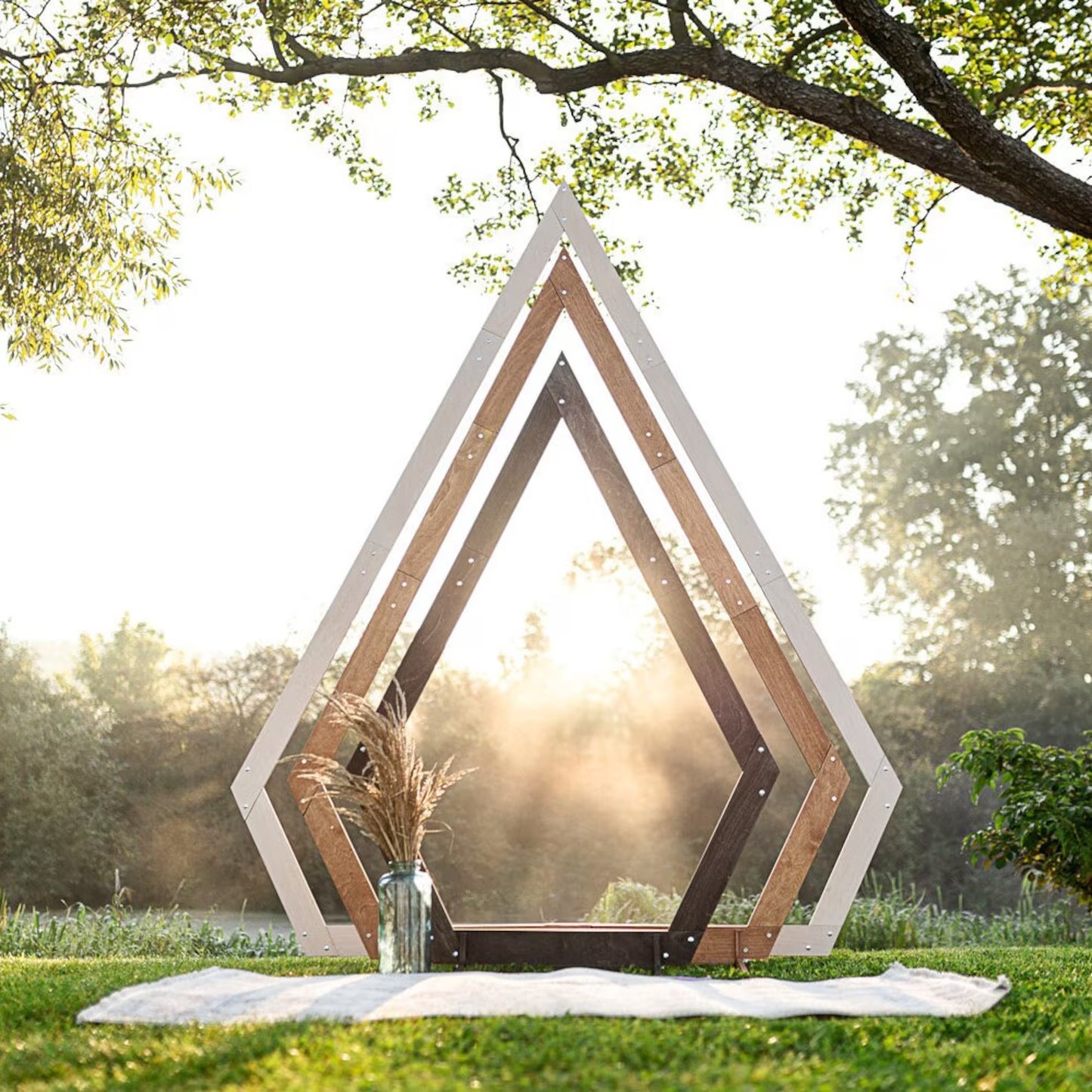 Wedding Arches: Hexagon, Triangle & Ruby-Shaped Wooden Arches