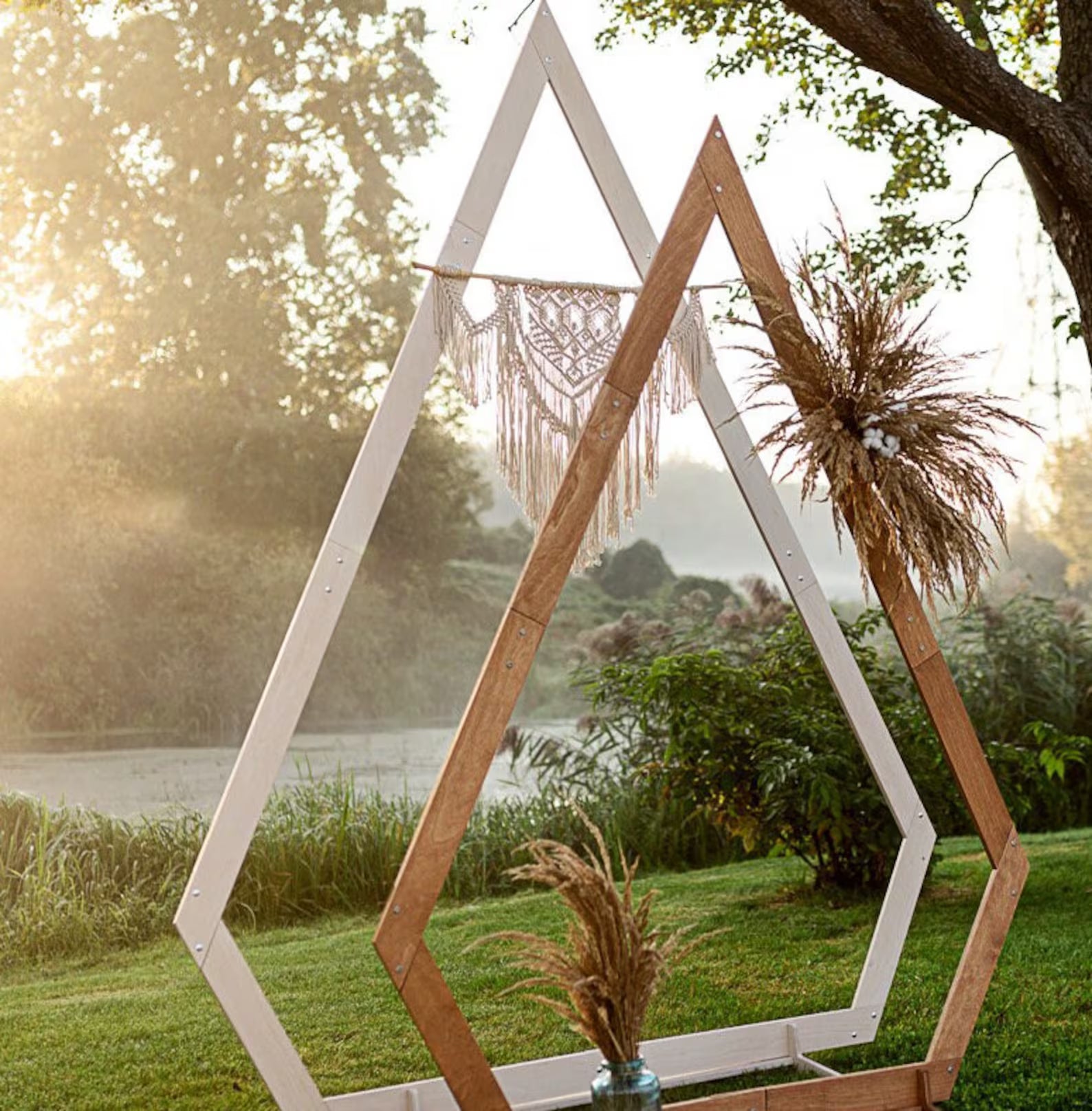 Wooden Wedding Arch: Hexagon, Triangle & Ruby-Shaped Wooden Arbor Backdrop