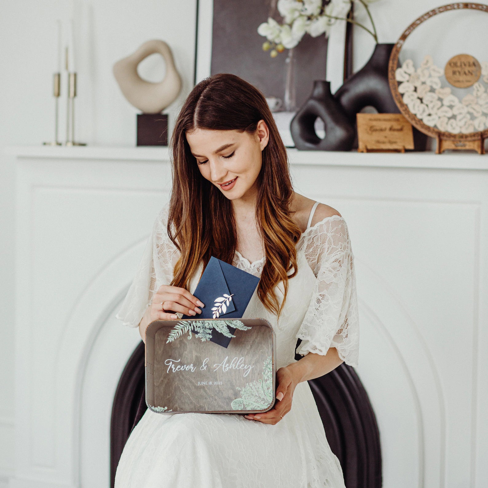 Boîte à cartes de mariage personnalisée avec impression