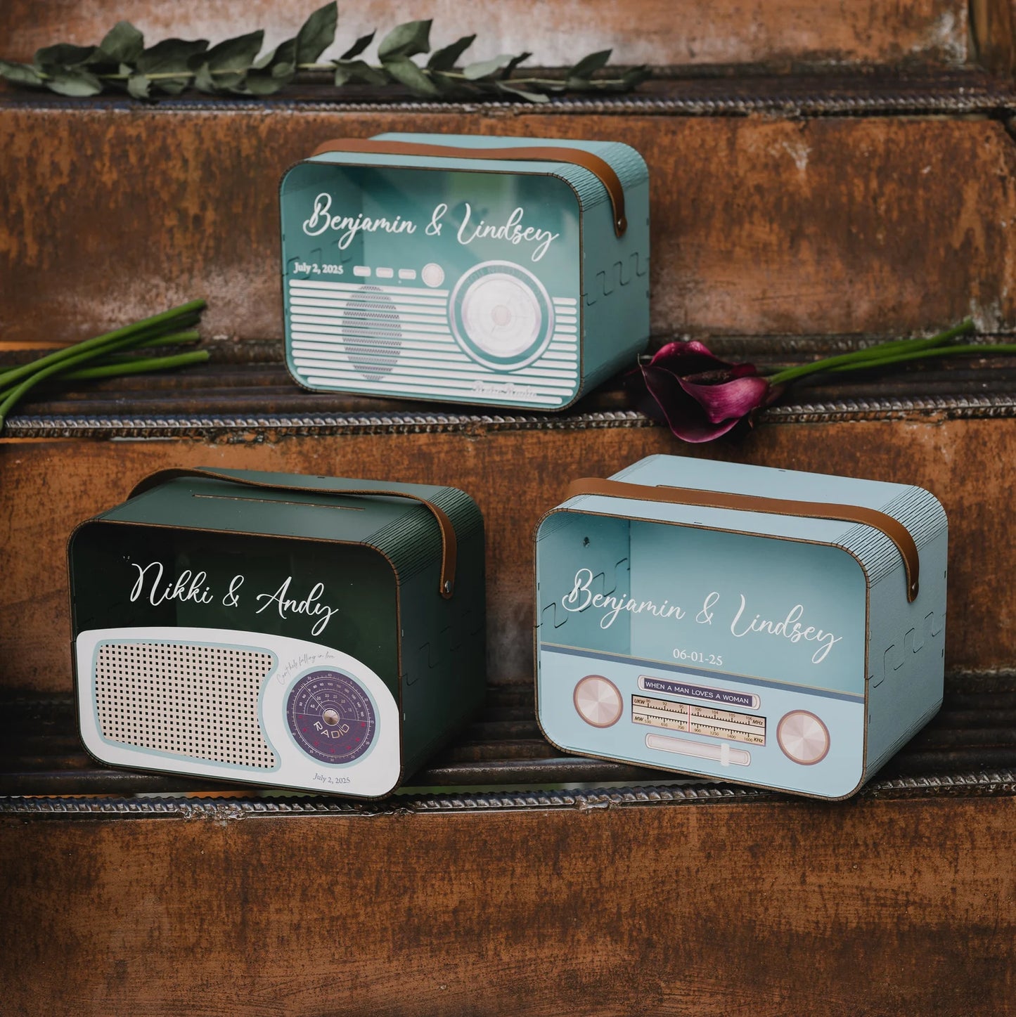 Personalized Retro Music Wedding Card Box