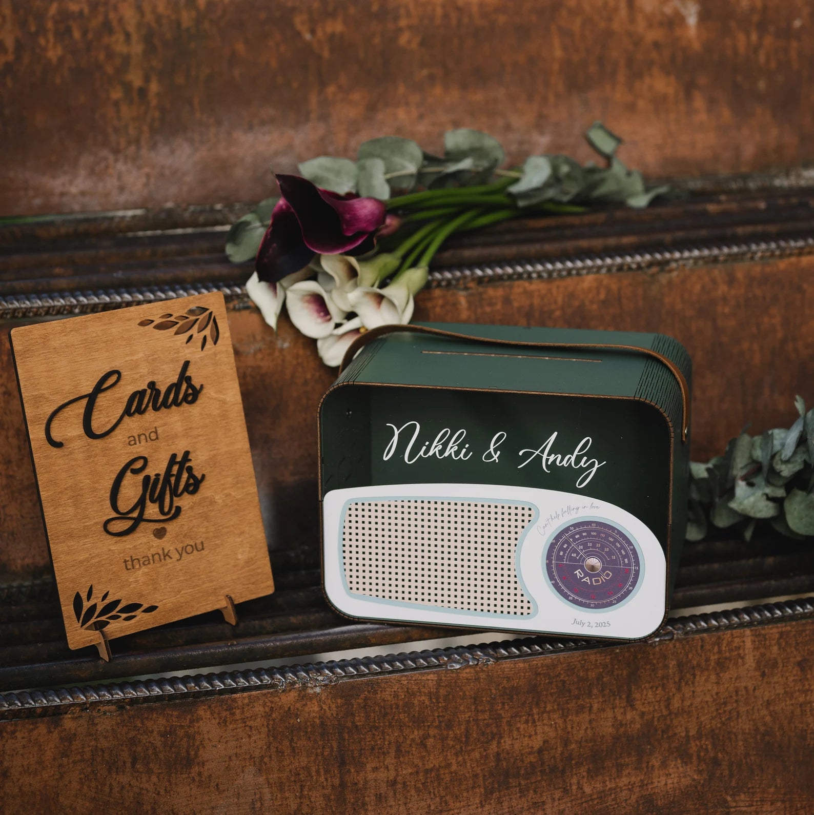Boîte à cartes de mariage personnalisée avec musique rétro
