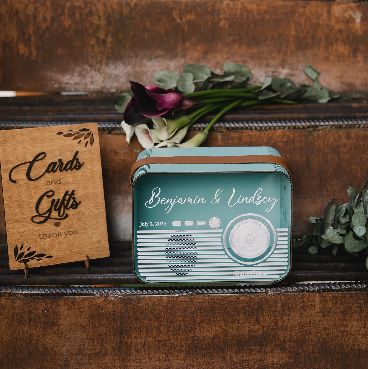 Personalized Retro Music Wedding Card Box