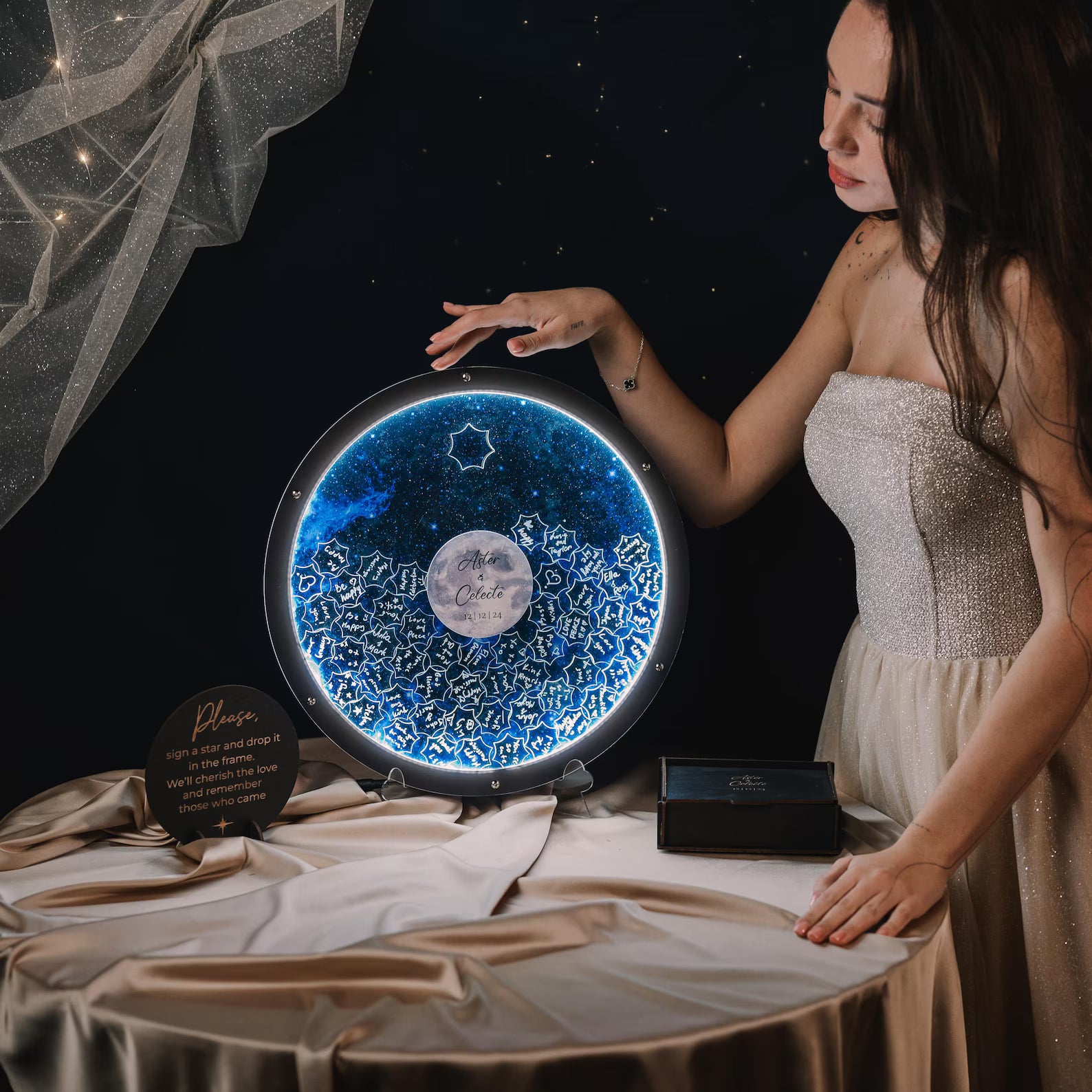 Celestial Wedding Guest Book Alternative with LED Light