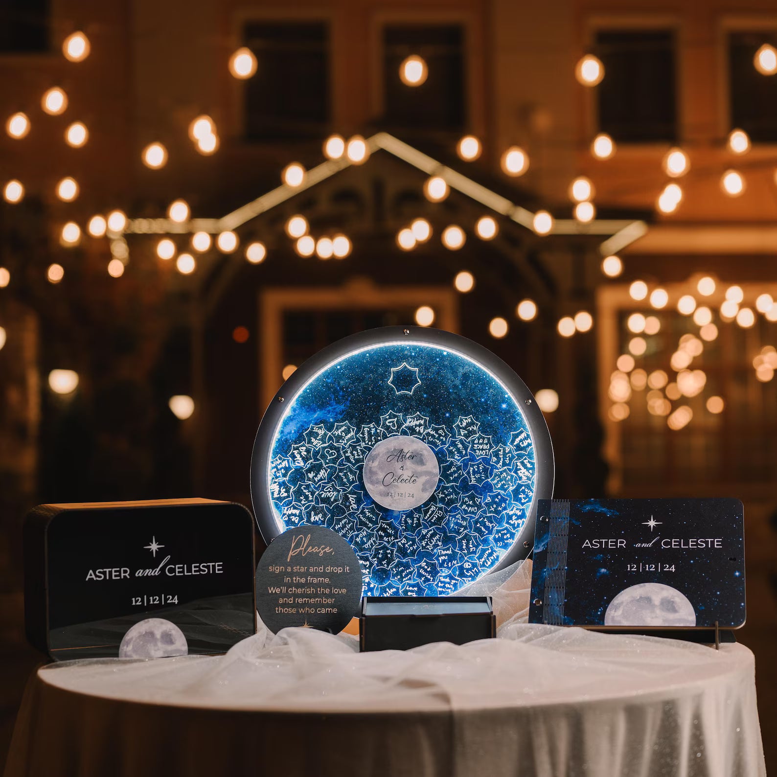 Celestial Wedding Guest Book Alternative with LED Light