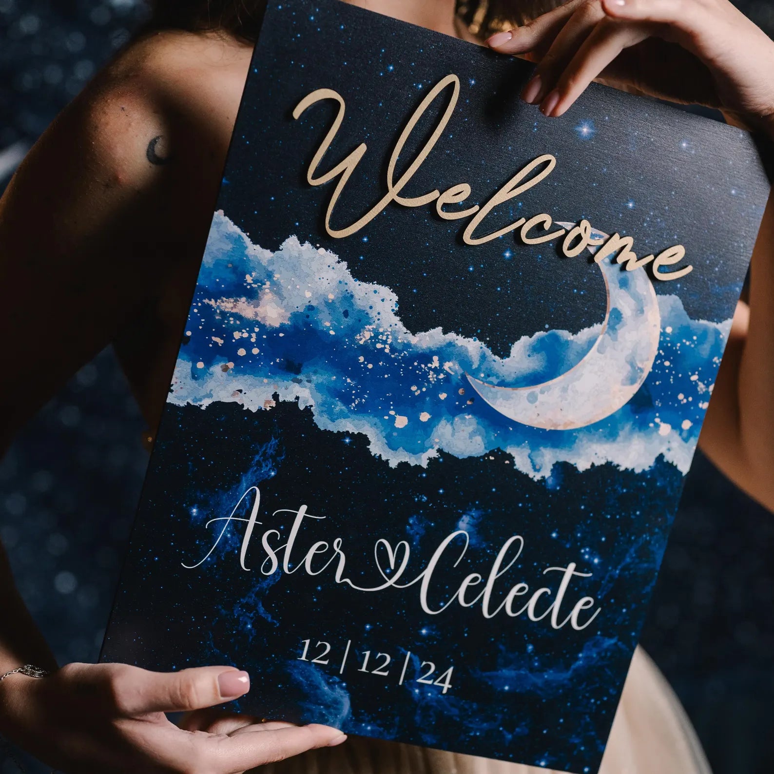 Panneau de bienvenue de mariage céleste personnalisé