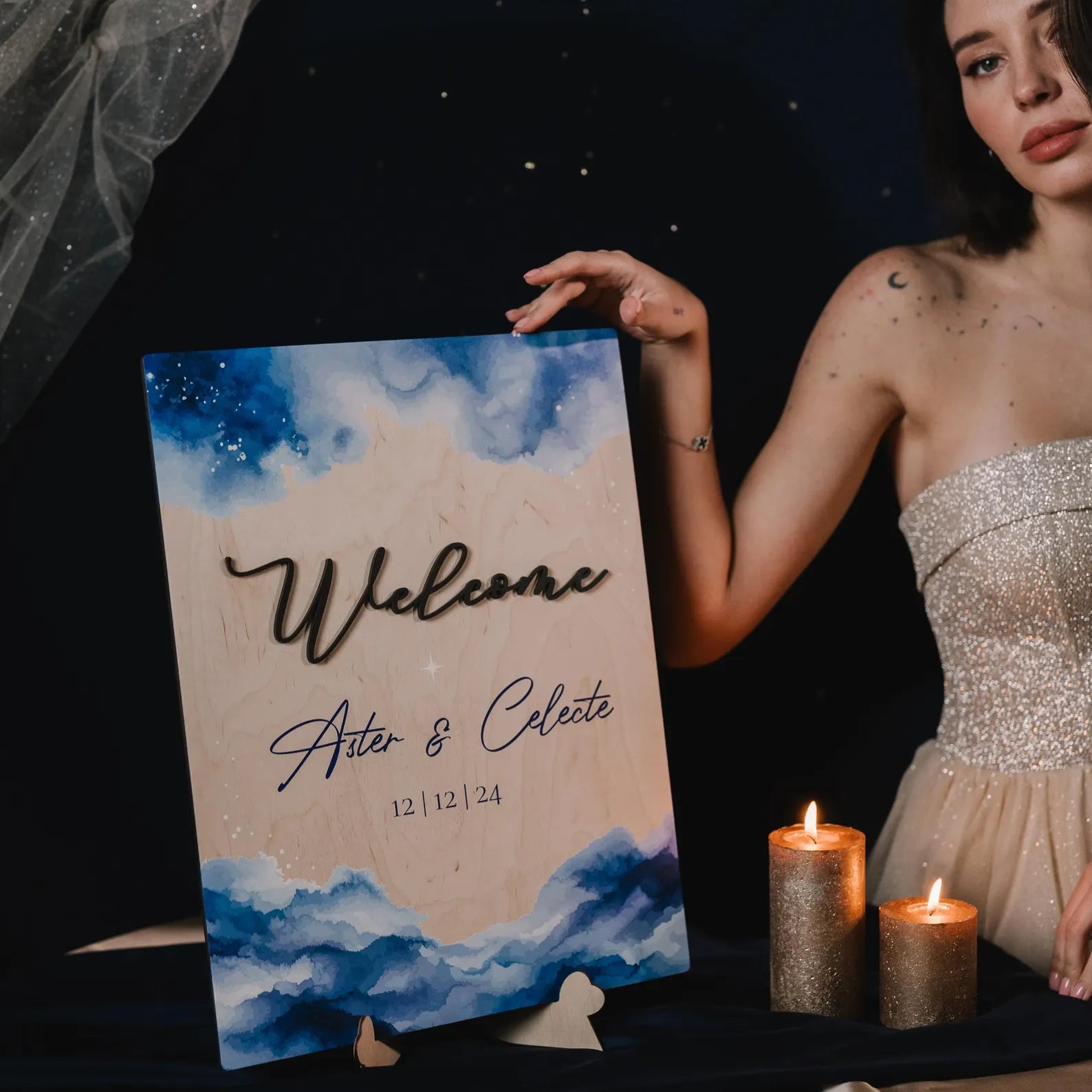 Panneau de bienvenue de mariage céleste personnalisé