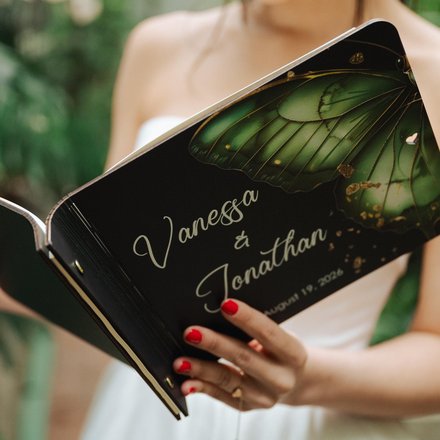 Livre d'or de mariage tropical personnalisé avec décor de papillons