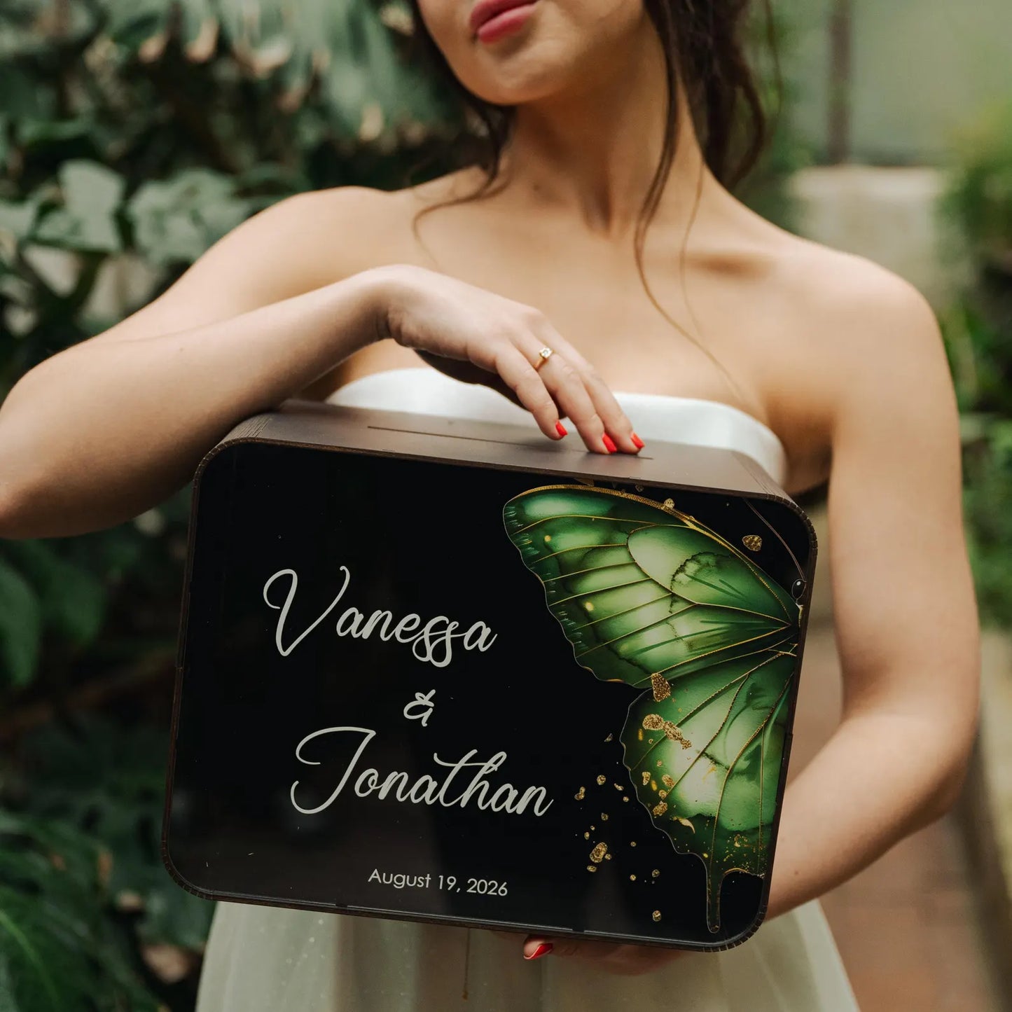 Boîte à cartes de mariage tropicale avec imprimé papillon