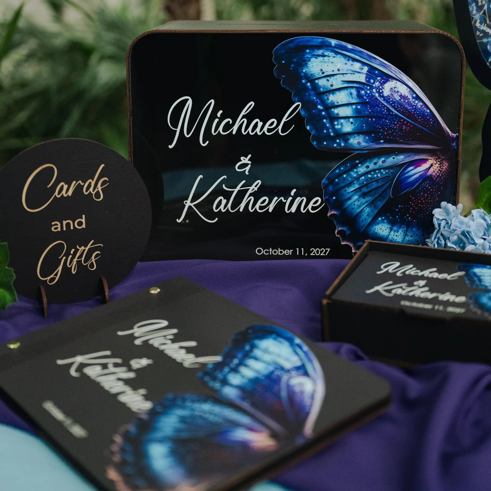 Boîte à cartes de mariage tropicale avec imprimé papillon