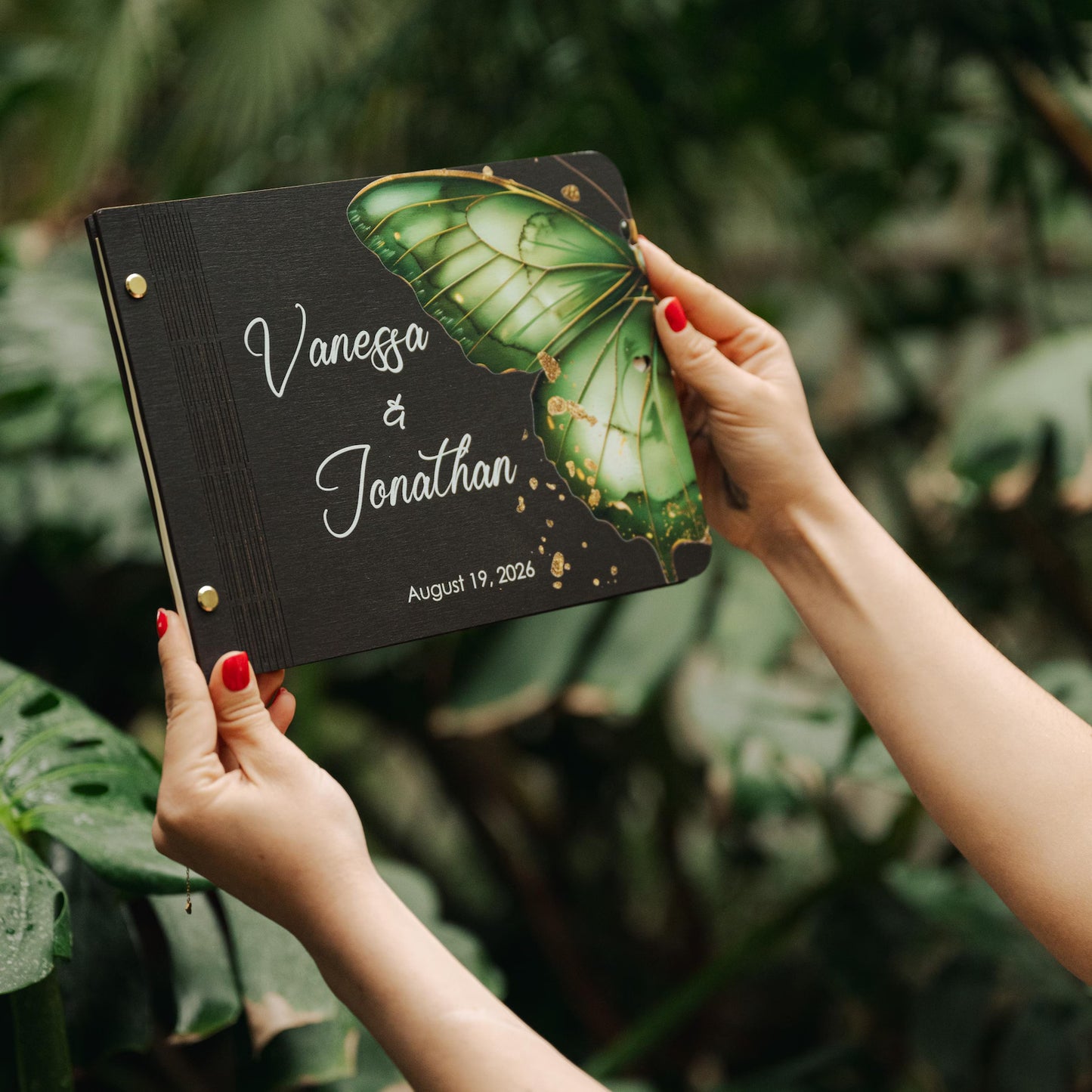 Livre d'or de mariage tropical personnalisé avec décor de papillons