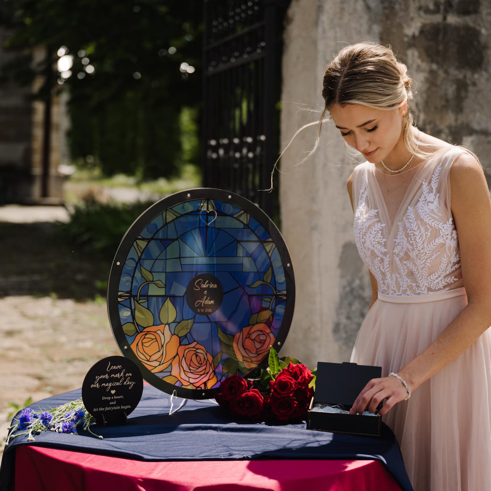 Stained Glass Wedding Guest Book Alternative: Fairytale Rose Design