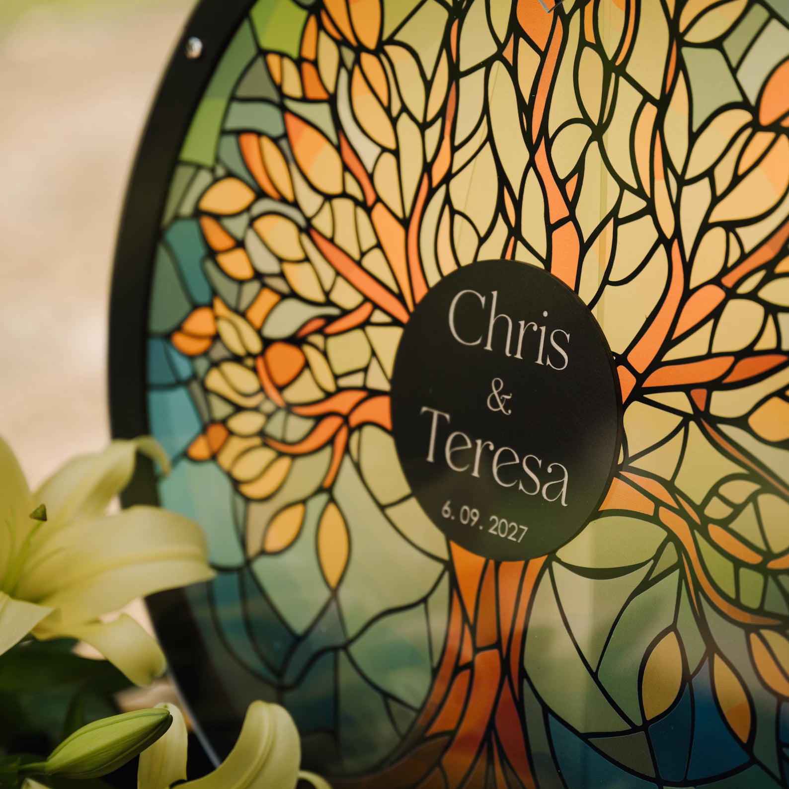 Stained Glass Wedding Guest Book Alternative: Fairytale Rose Design