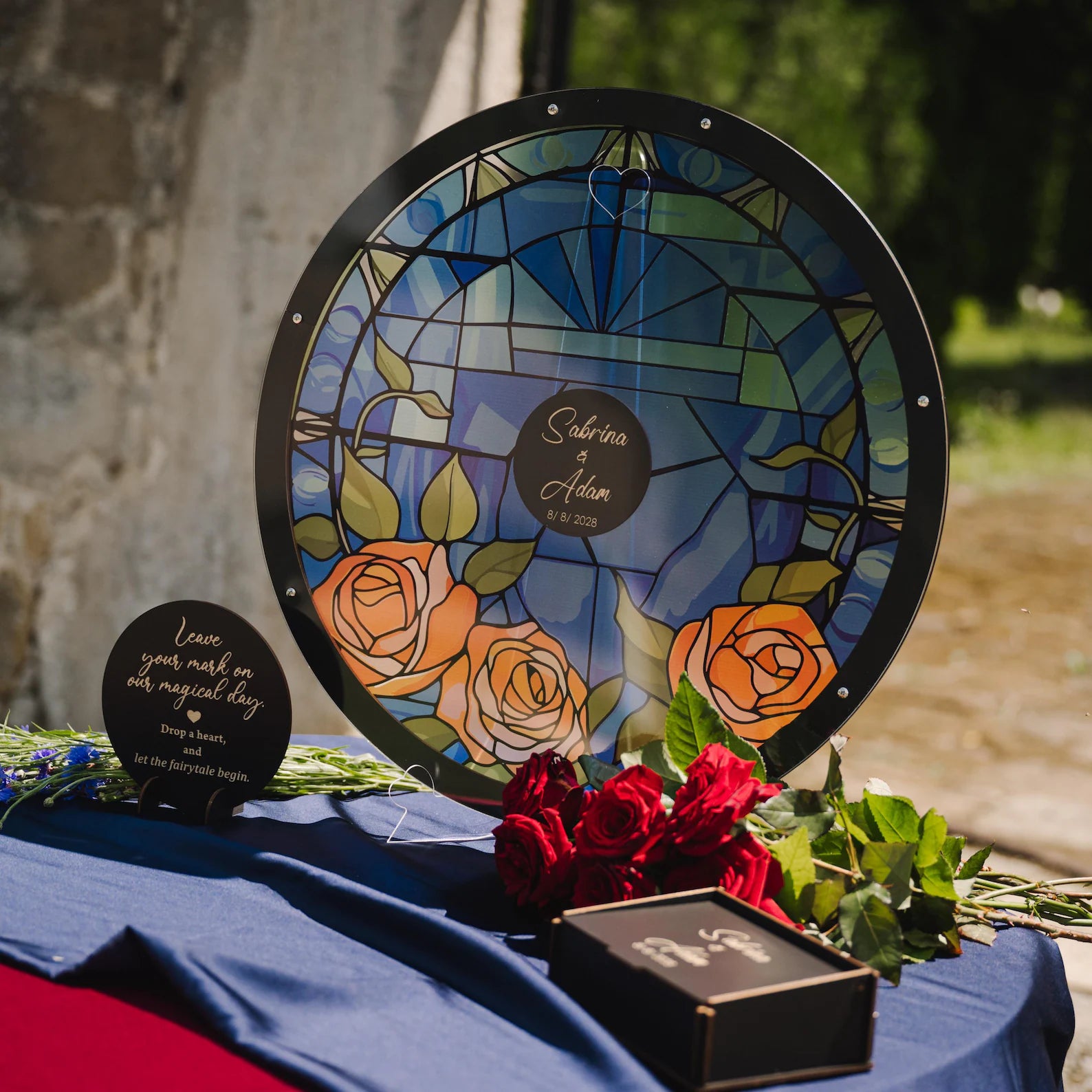Stained Glass Wedding Guest Book Alternative: Fairytale Rose Design