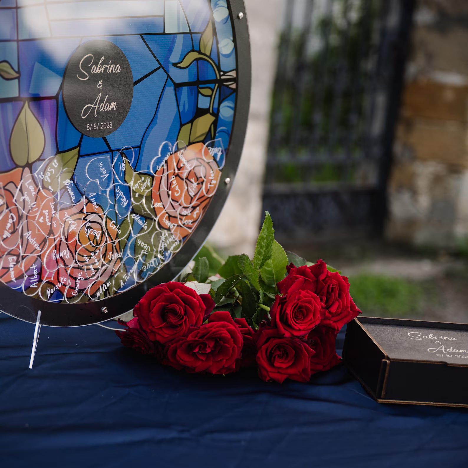 Stained Glass Wedding Guest Book Alternative: Fairytale Rose Design