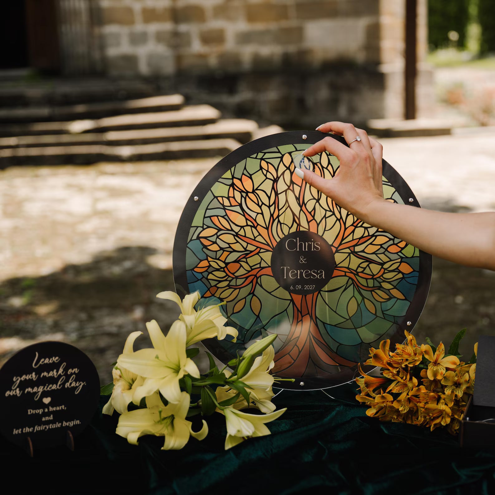 Stained Glass Wedding Guest Book Alternative: Fairytale Rose Design