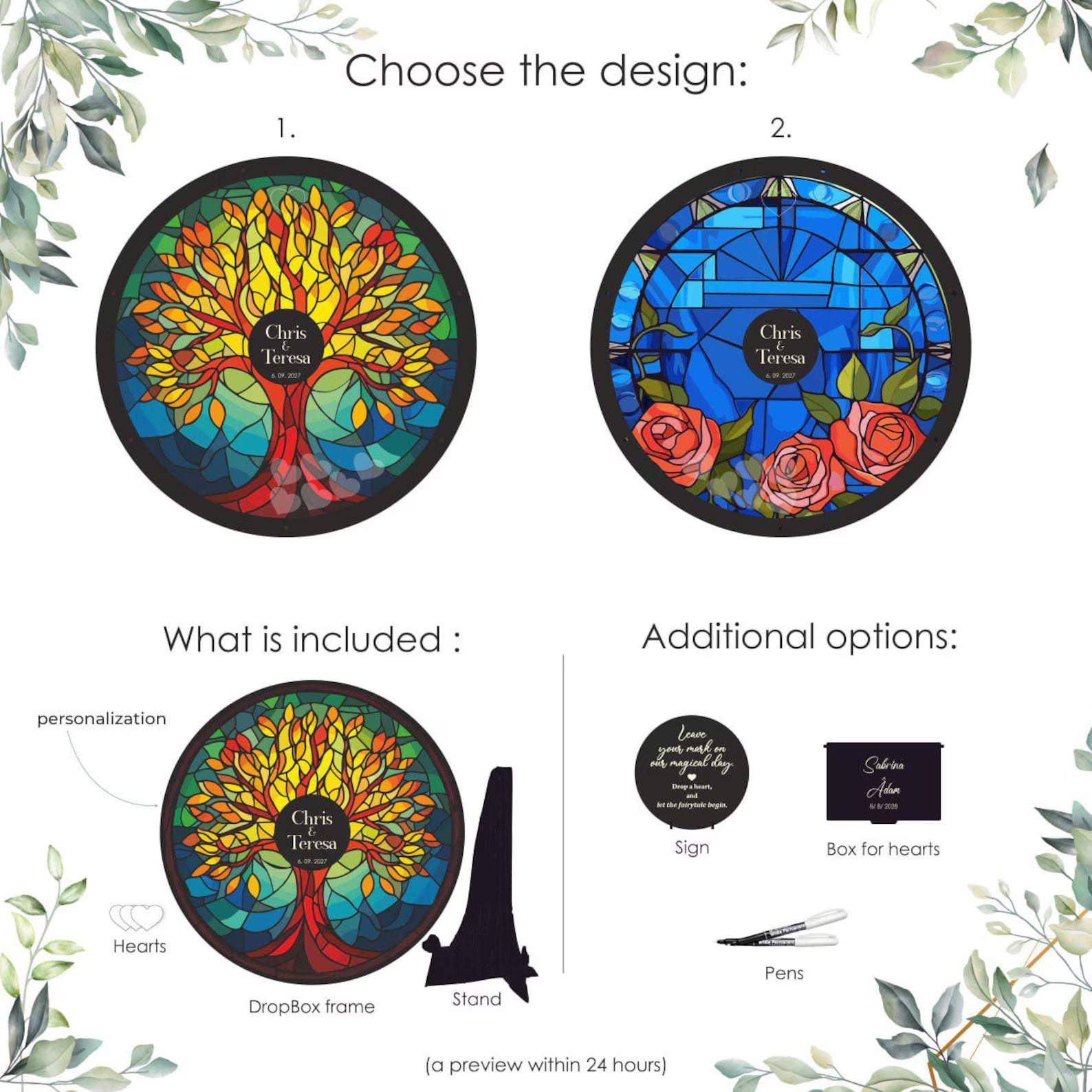 Stained Glass Wedding Guest Book Alternative: Fairytale Rose Design