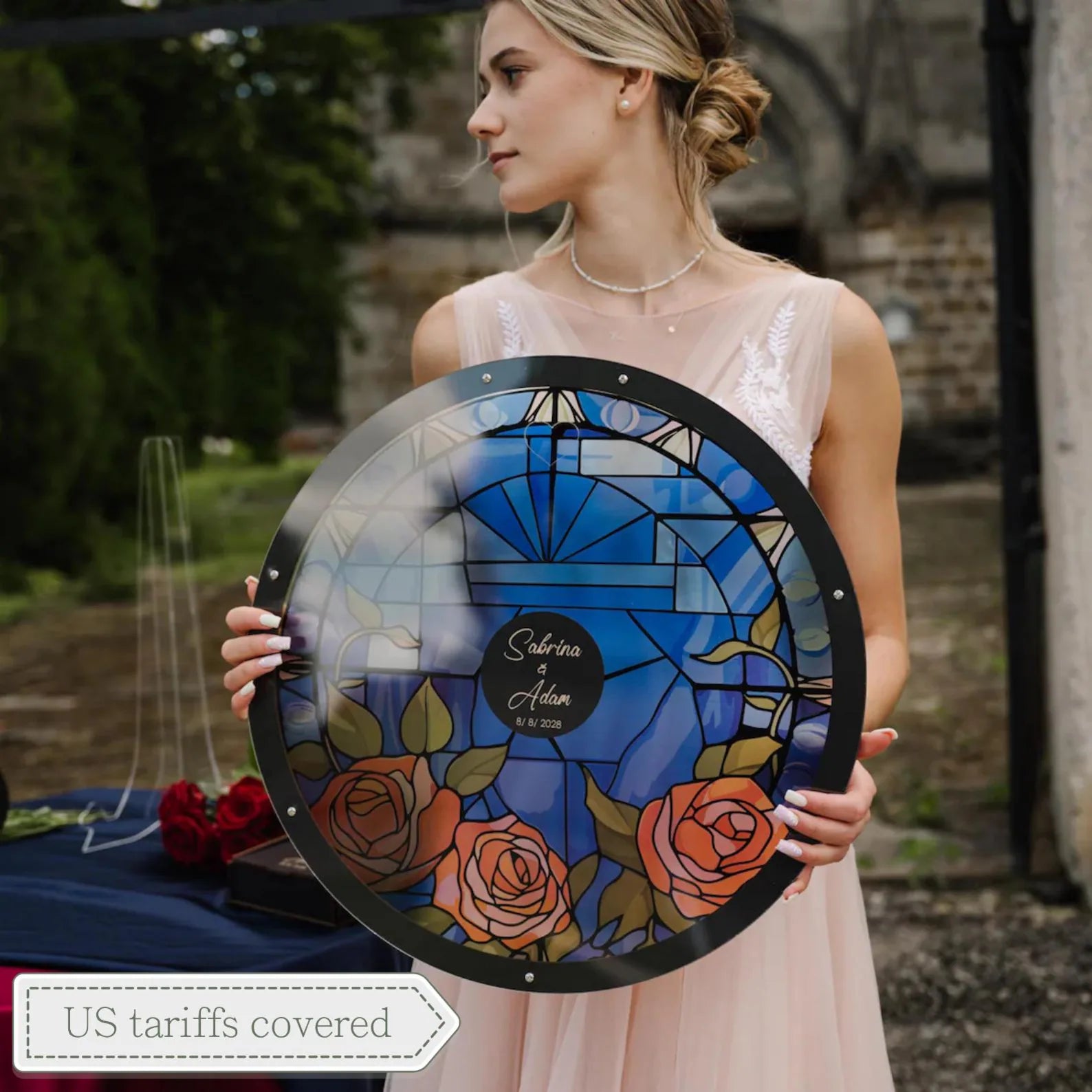 Stained Glass Wedding Guest Book Alternative: Fairytale Rose Design