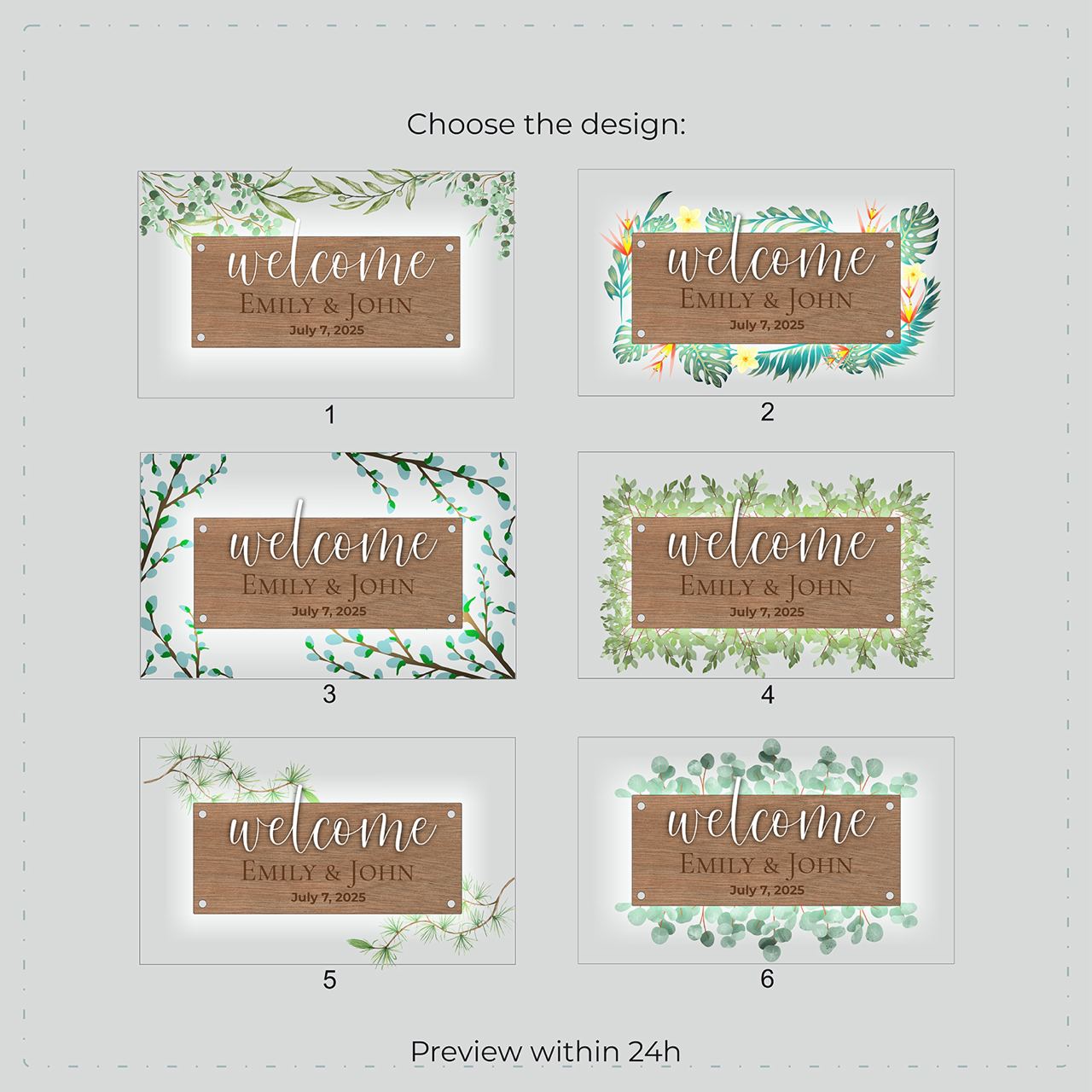 Personalized Welcome Wedding Sign with Leaves