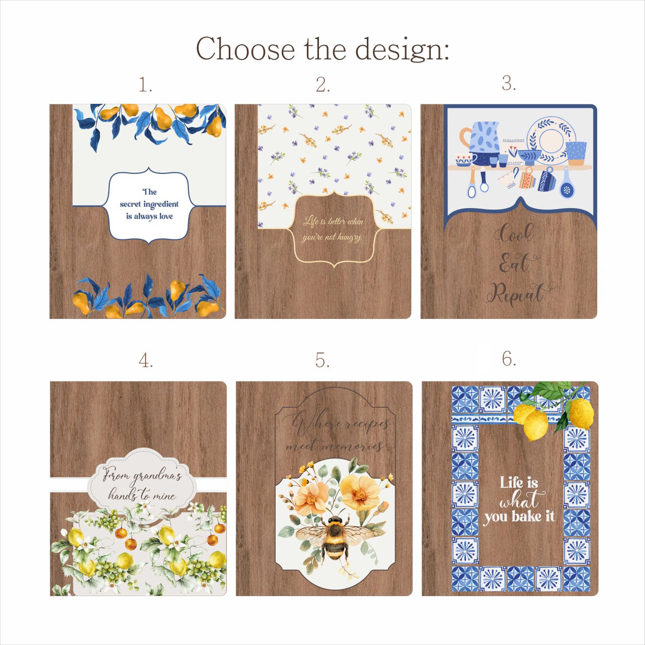 Personalized Recipe Book with Wooden Cover, Mediterranean Style Kitchen Decor