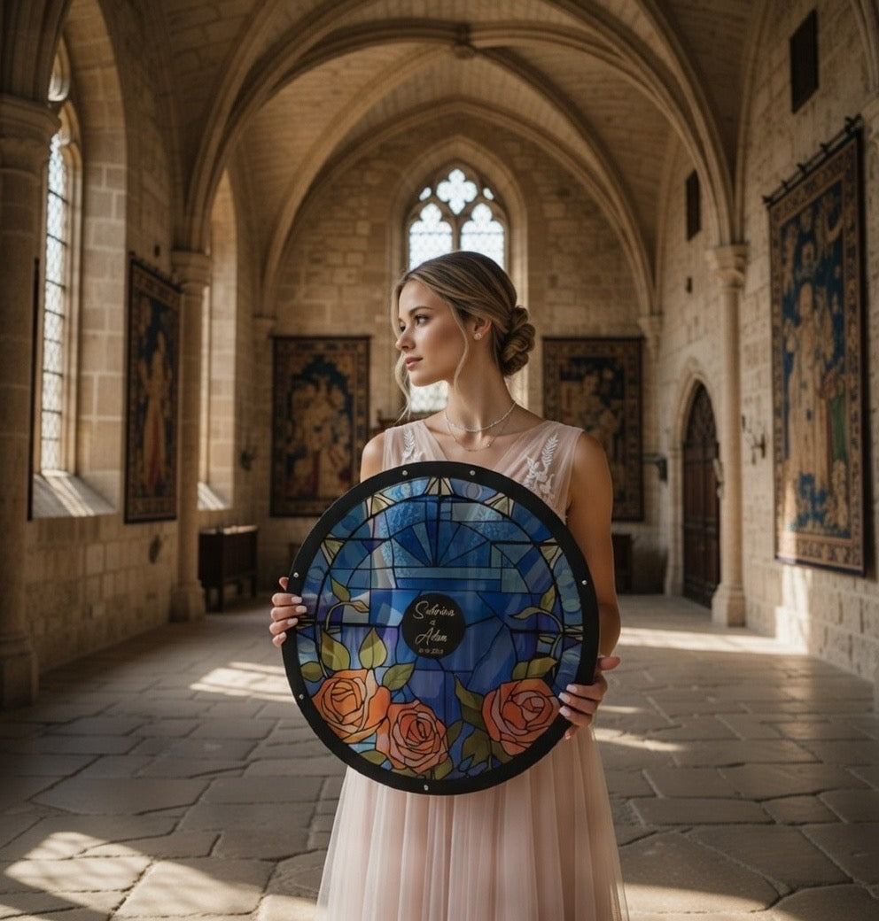 Stained Glass Wedding Guest Book Alternative: Fairytale Rose Design