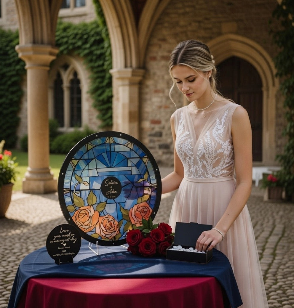 Stained Glass Wedding Guest Book Alternative: Fairytale Rose Design