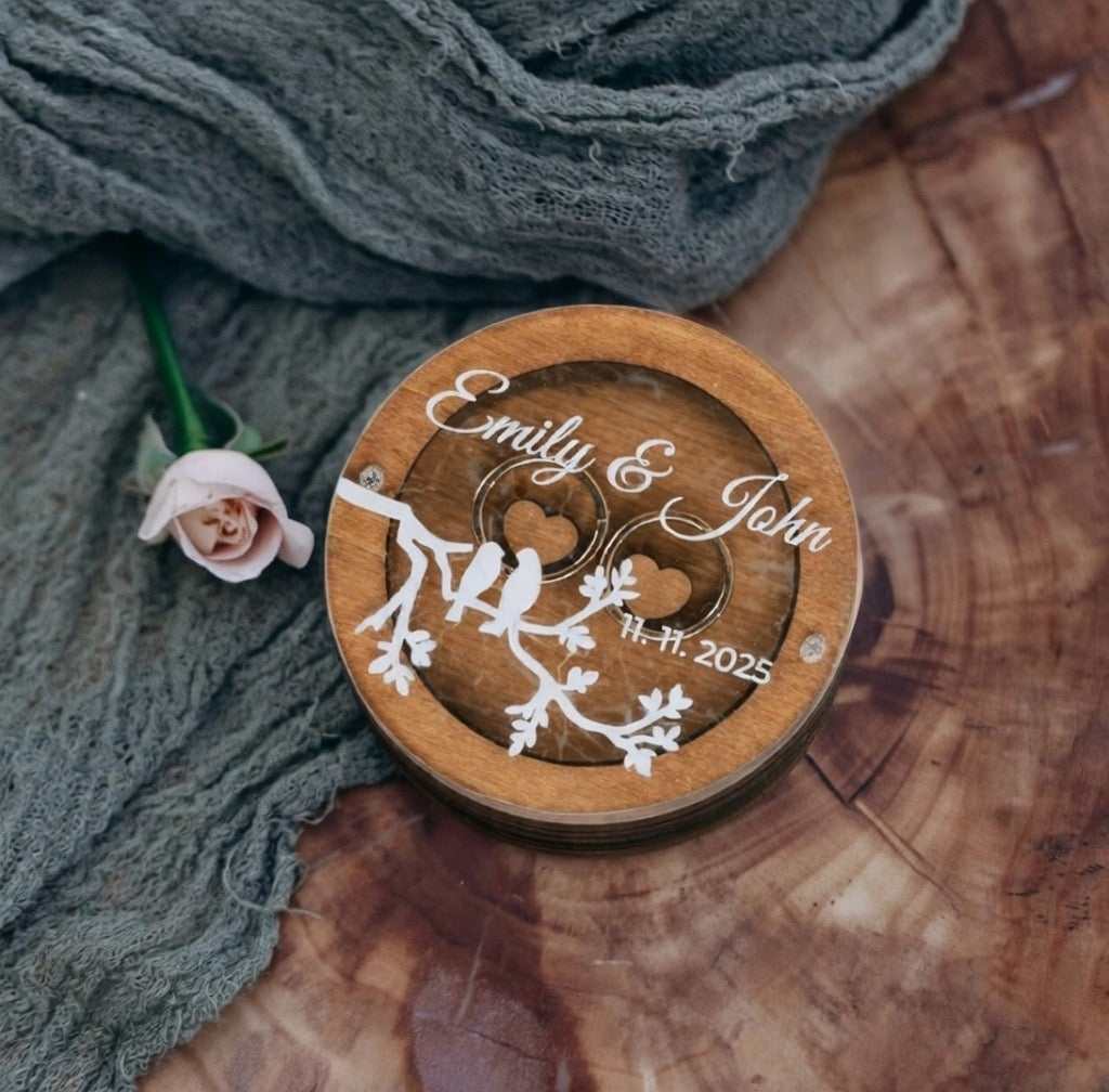 Personalized Family Tree Wedding Ring Box, Moon Wedding Decor