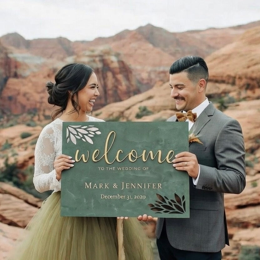 Personalized Wooden Welcome Wedding Sign with (Optional) Guest Book *
