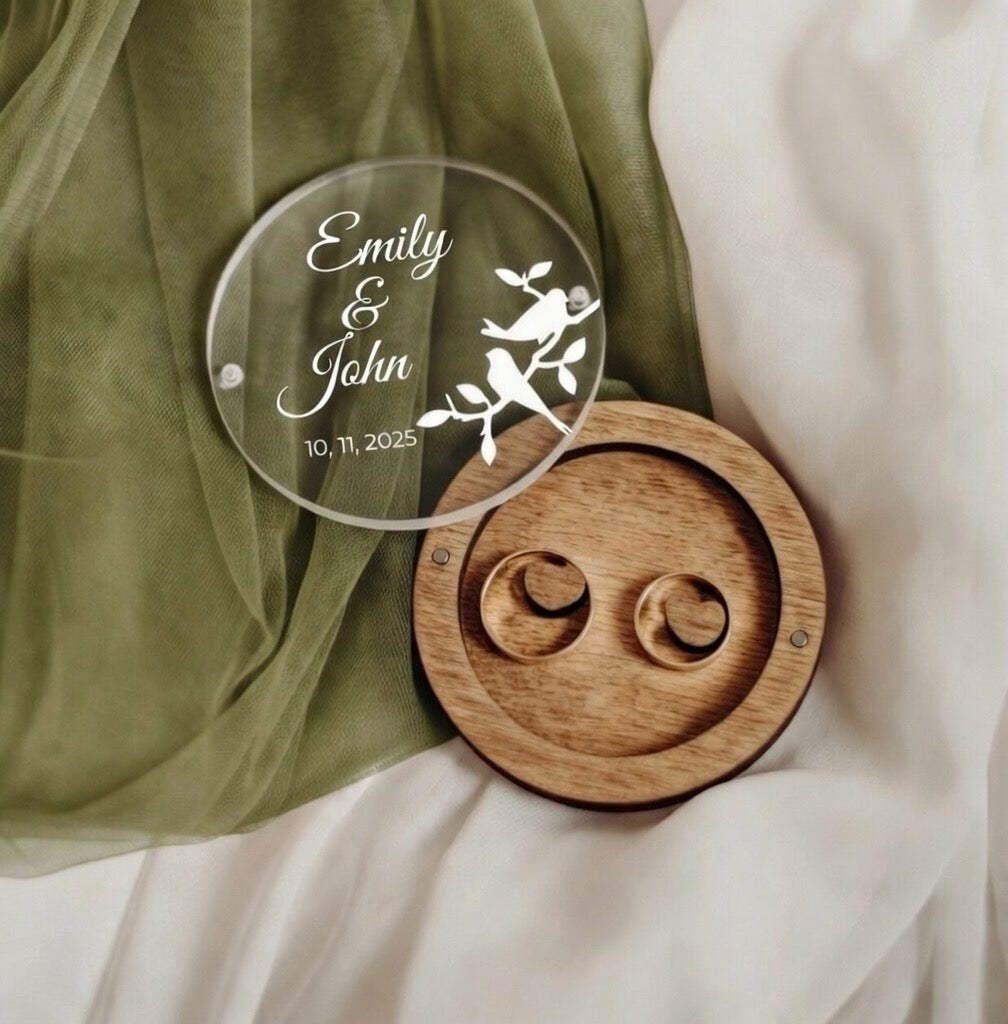 Personalized Family Tree Wedding Ring Box, Moon Wedding Decor