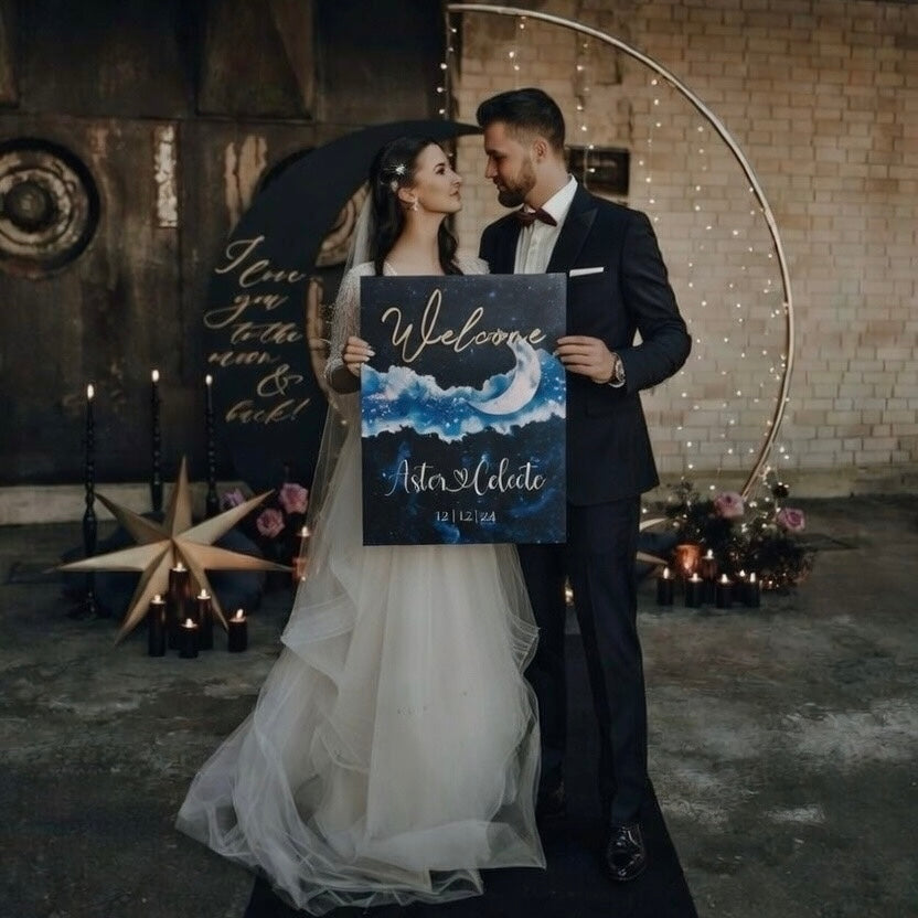Panneau de bienvenue de mariage céleste personnalisé