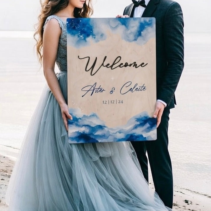Personalized Celestial Wedding Welcome Sign, Moon & Stars Party Welcome Board