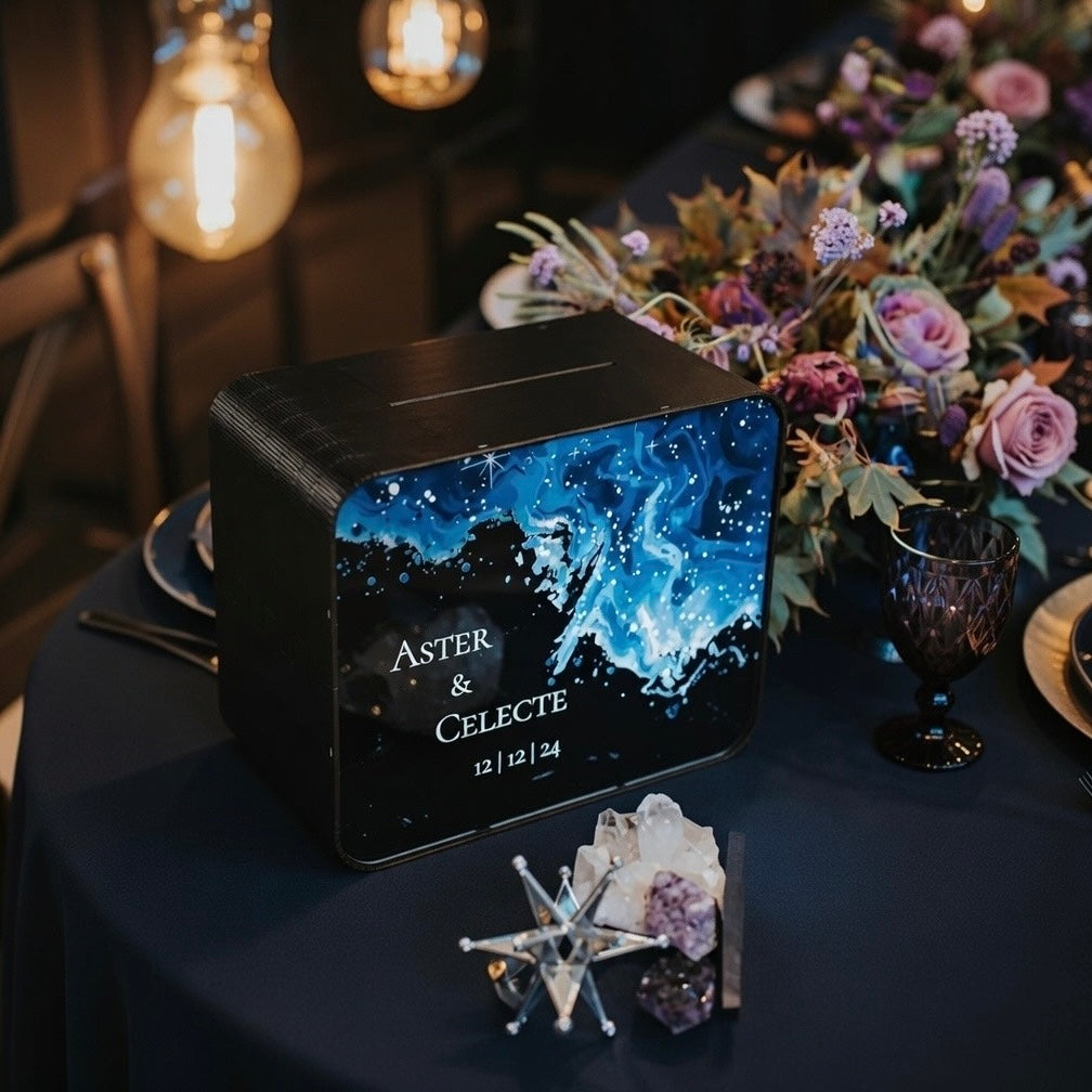 Personalized Celestial Wedding Card Box, Galaxy Theme Party Decor, Money Container