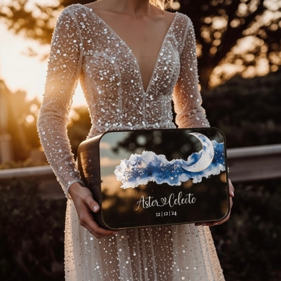 Personalized Celestial Wedding Card Box, Galaxy Theme Party Decor, Money Container